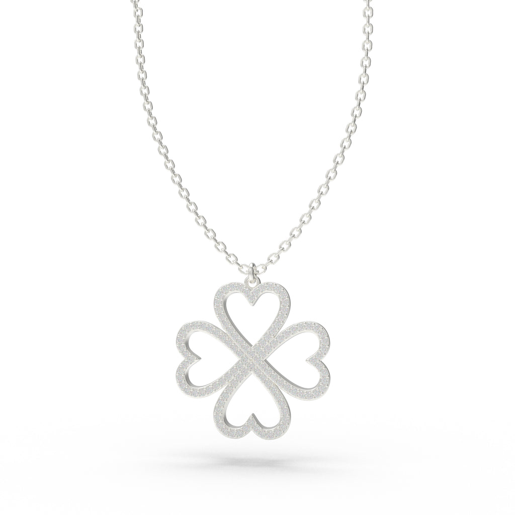 Four Hearts Clover White Gold Diamond Pendant Necklace