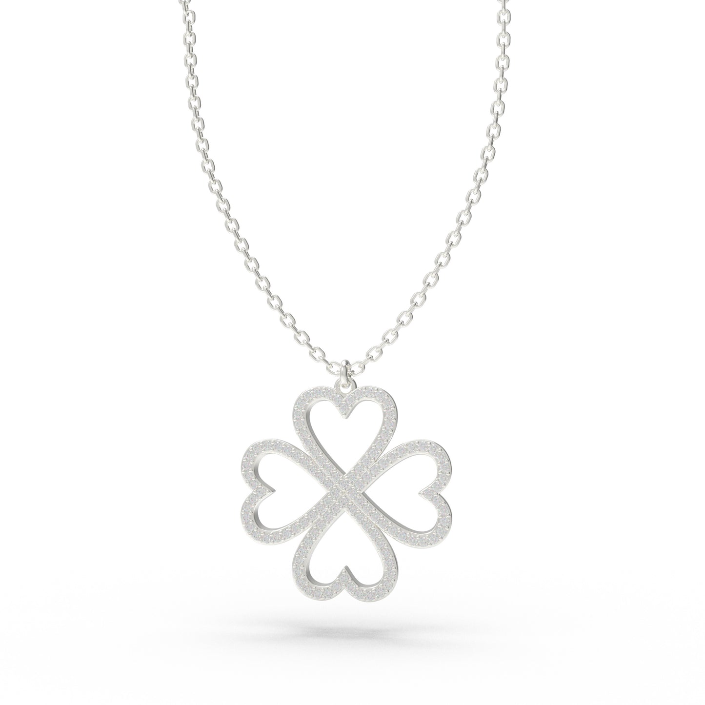 Ophelia Eternity 10K/14K White Gold Four-Leaf Clover Heart Pendant Necklace with 0.5ct Lab-Grown Diamonds, Good Luck Jewelry Gift for Women, Sisters, Lovers & Clients