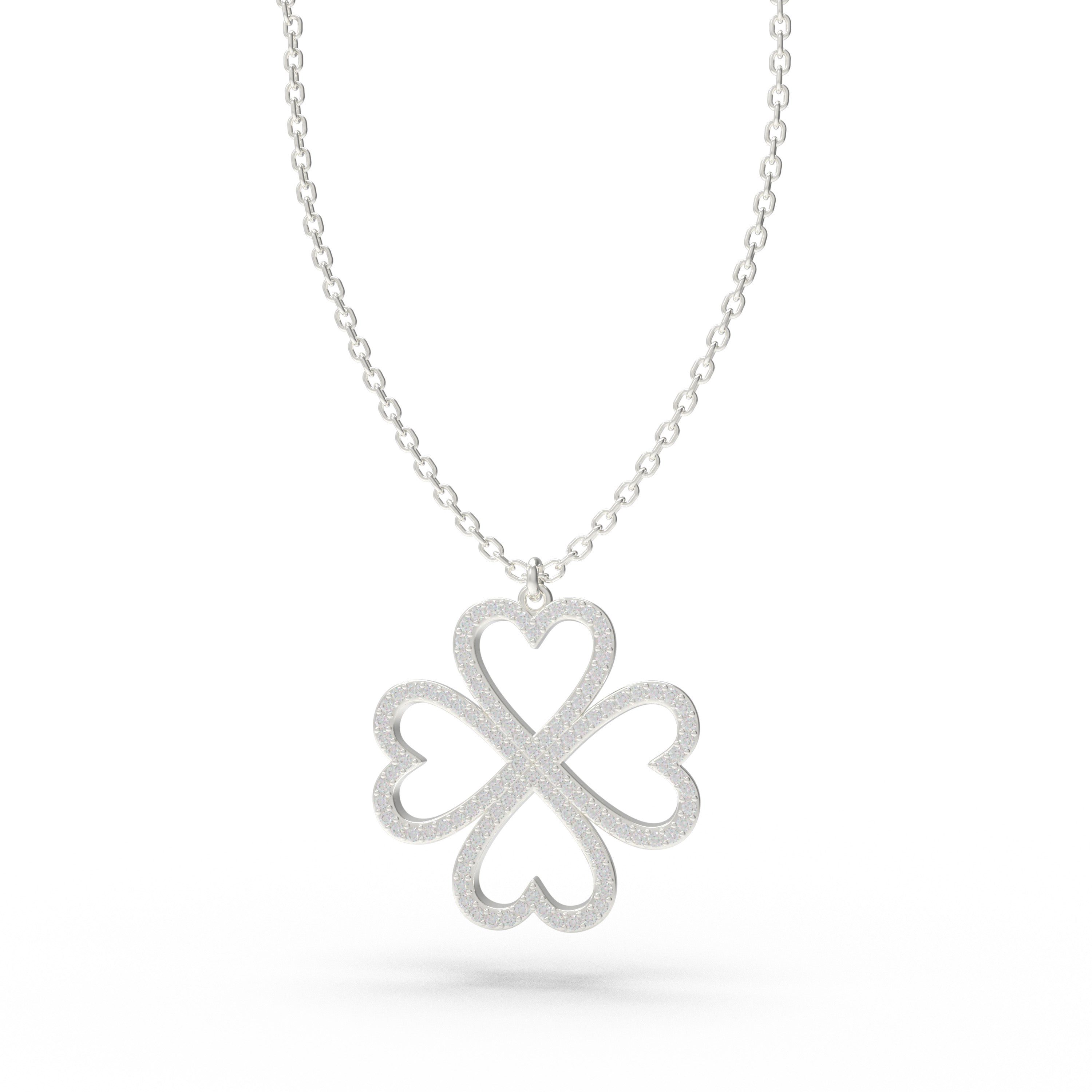 Ophelia Eternity 10K/14K White Gold Four-Leaf Clover Heart Pendant Necklace with 0.5ct Lab-Grown Diamonds, Good Luck Jewelry Gift for Women, Sisters, Lovers & Clients