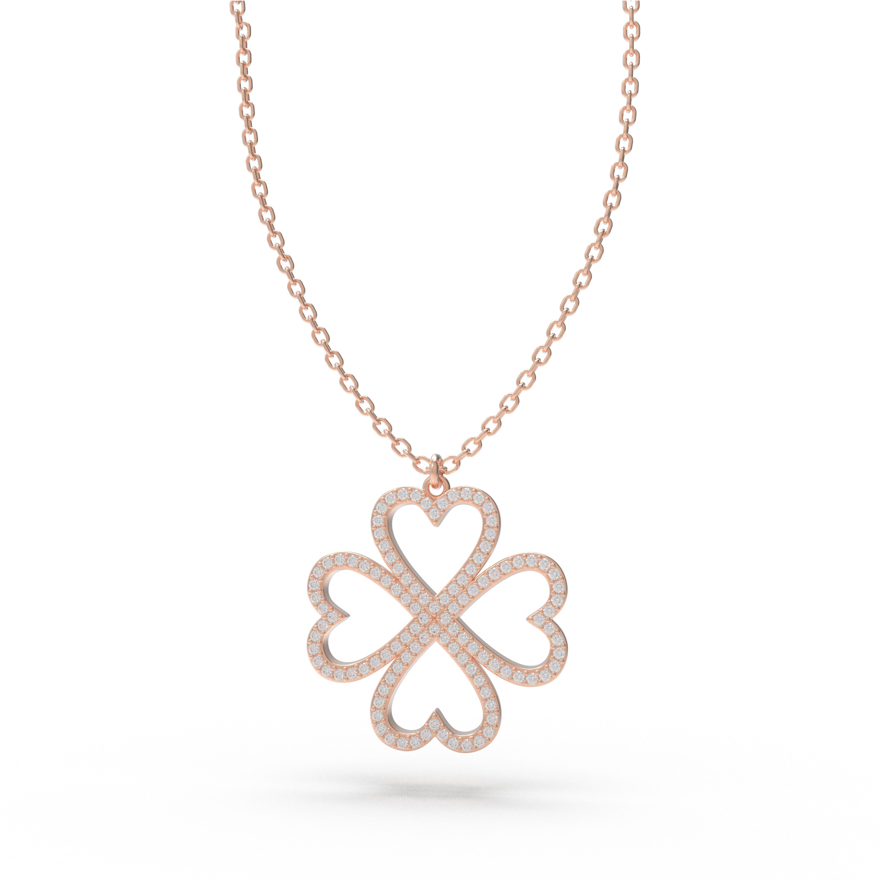 Ophelia Eternity 10K/14K Rose Gold Four-Leaf Clover Heart Pendant Necklace with 0.5ct Lab-Grown Diamonds, Good Luck Jewelry Gift for Women, Sisters & Lovers