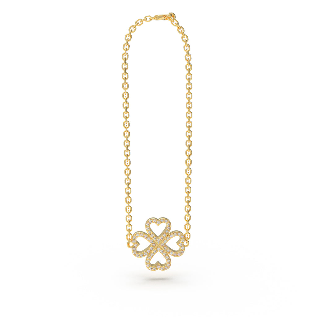 Lucky Hearts Clover Lab-Grown Diamond Bracelet in Yellow Gold