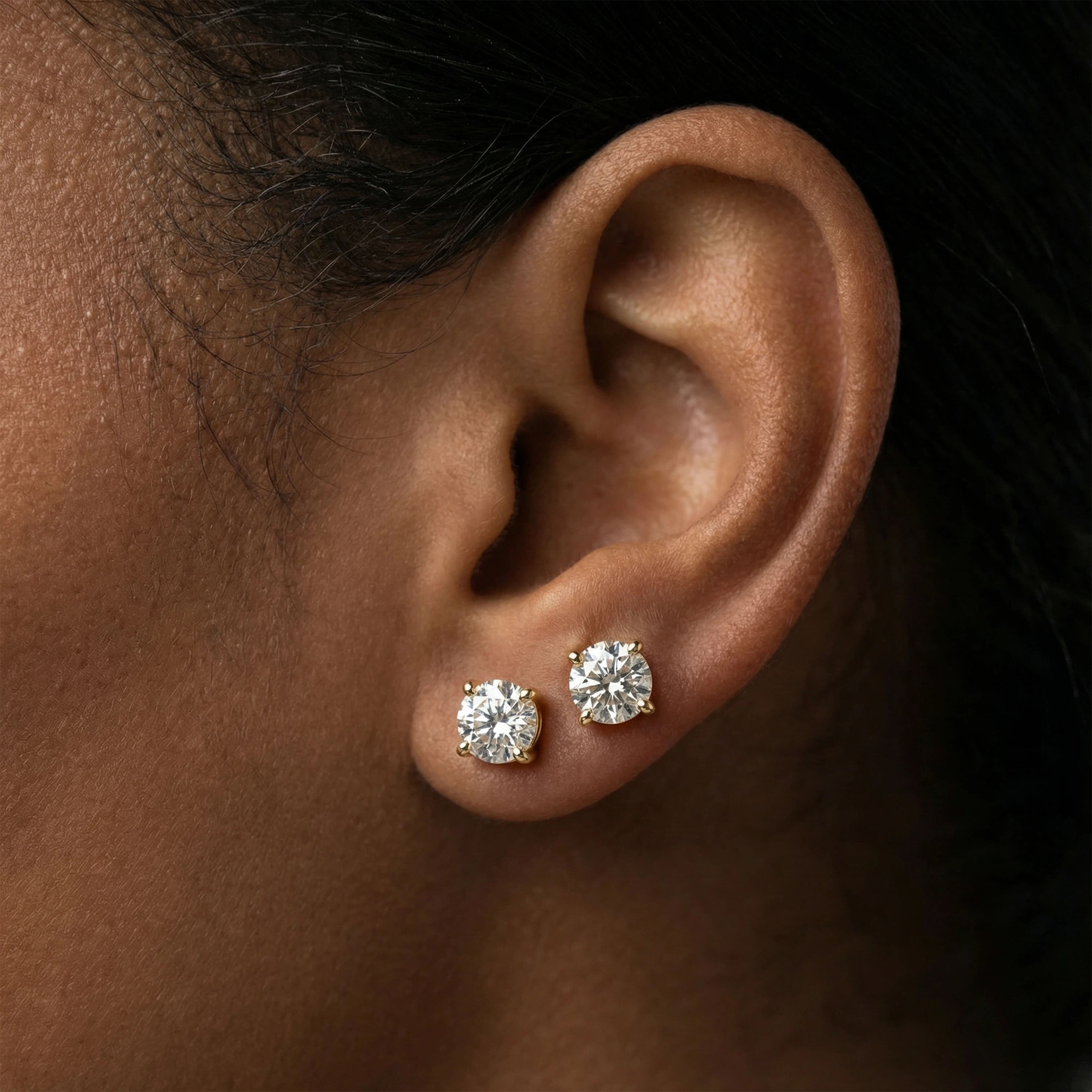 Lab-Grown Diamond Stud Earrings for Women, 0.5ct/1ct D-E VVS1-VVS2, 10K/14K Yellow Gold, Gift for Her