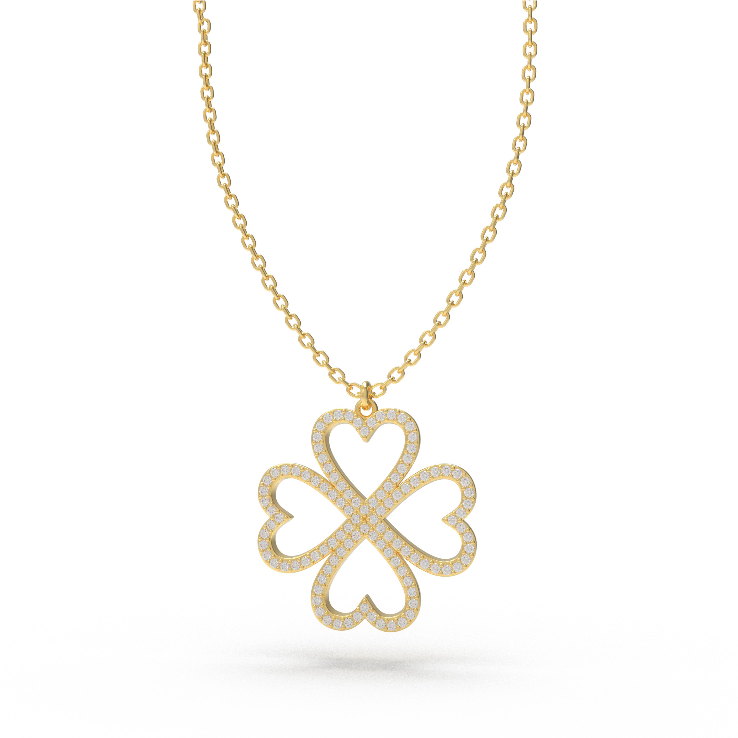 Ophelia Eternity 10K/14K Yellow Gold Four-Leaf Clover Heart Pendant Necklace with 0.5ct Lab-Grown Diamonds, Good Luck Jewelry Gift for Women, Sisters & Lovers