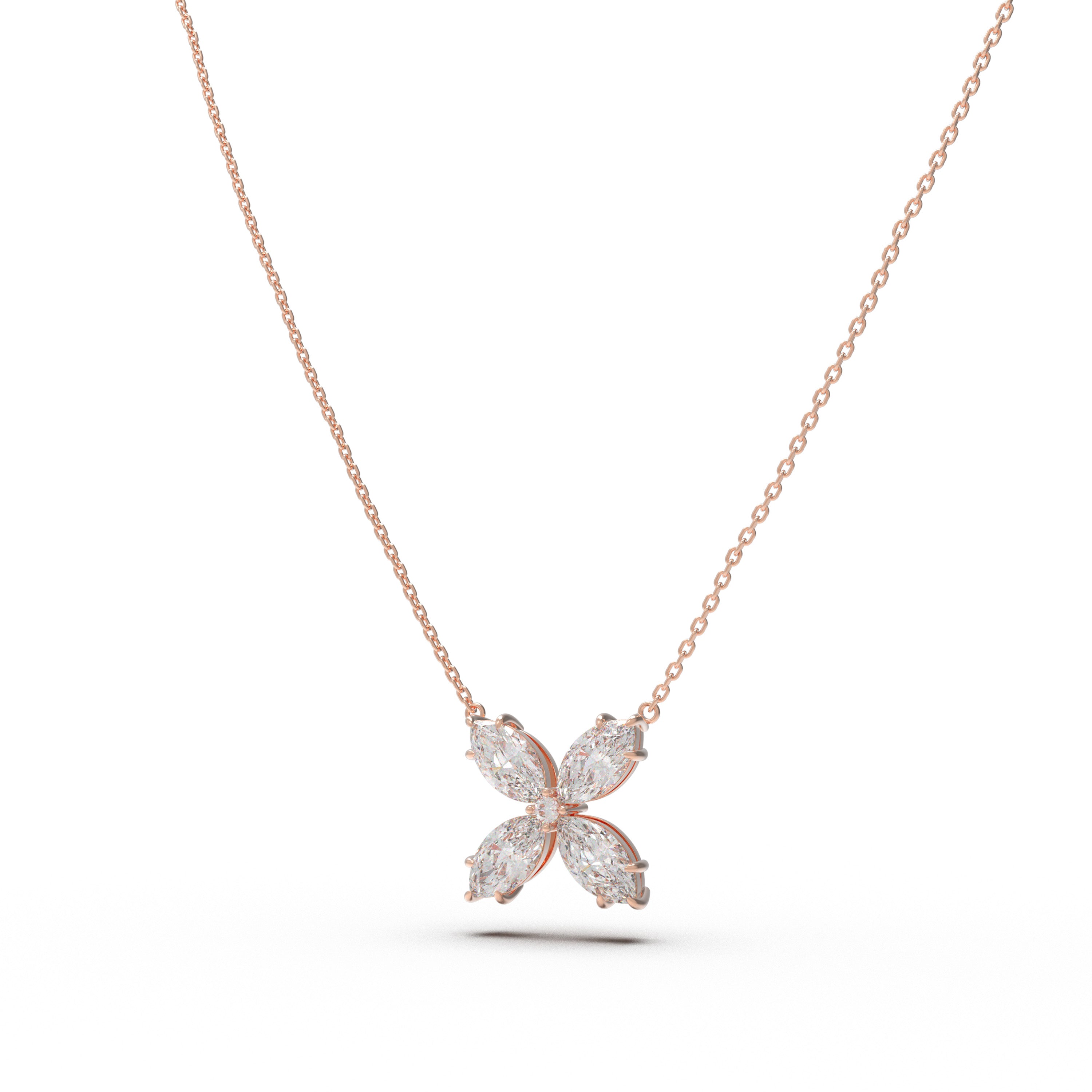 10K/14K Rose Gold Marquise Lab-Grown Diamond Clover Pendant Necklace, 1.35 CTW for Women