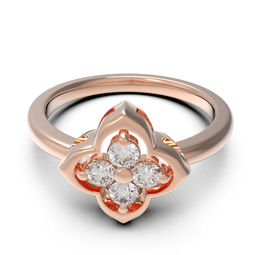 10K/14K Rose Gold Clover Lab-Grown Diamond Ring, 0.2 CTW, Song Dynasty Inspired Promise Ring