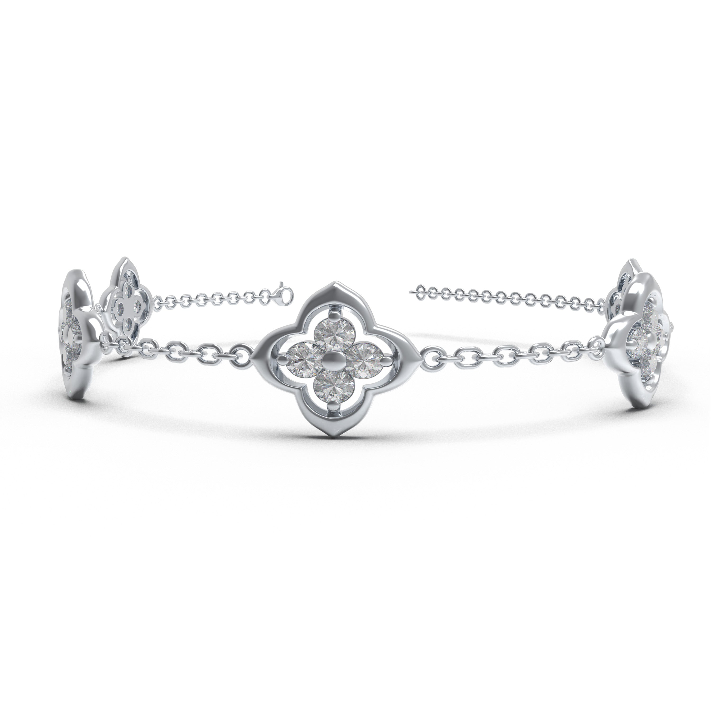 10K 14K Gold Lab Grown Diamond Four Leaf Clover Bracelet, White Gold Yellow Gold Rose Gold Lucky Jewelry Gift for Women Holiday Birthday