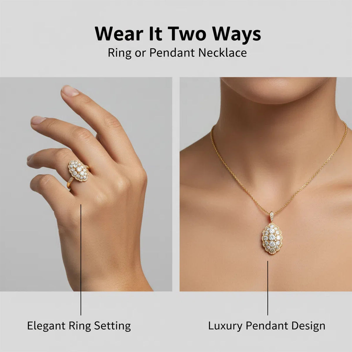 Golden Light 3CT Lab-Grown Diamond Convertible Ring & Pendant Set