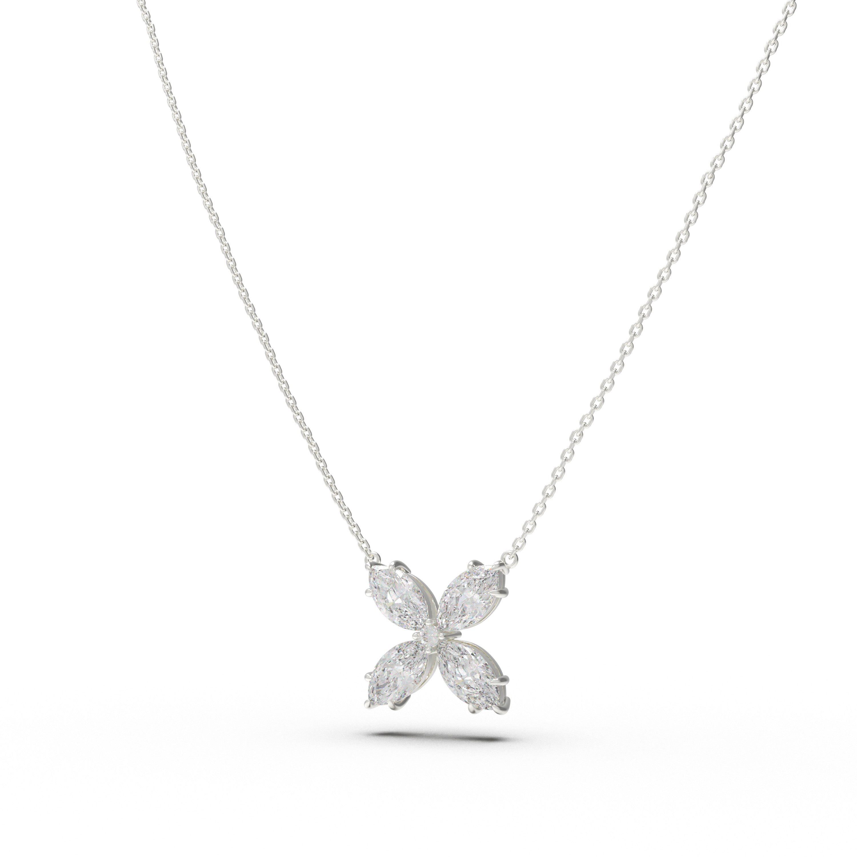 925 Sterling Silver Marquise Moissanite Clover Pendant Necklace, 1.35 CTW for Women