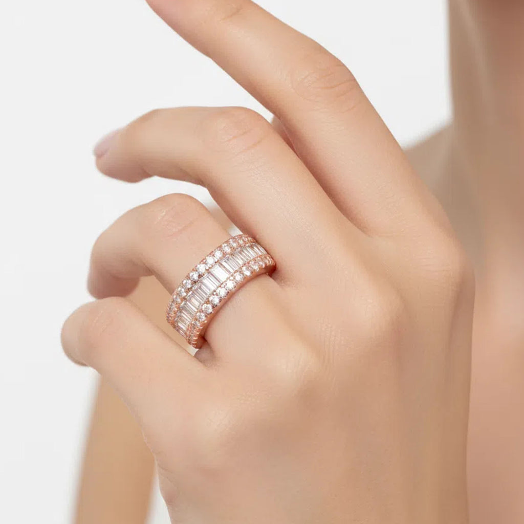 ELVORIQUE Rose Radiance Three-Row Moissanite Eternity Ring