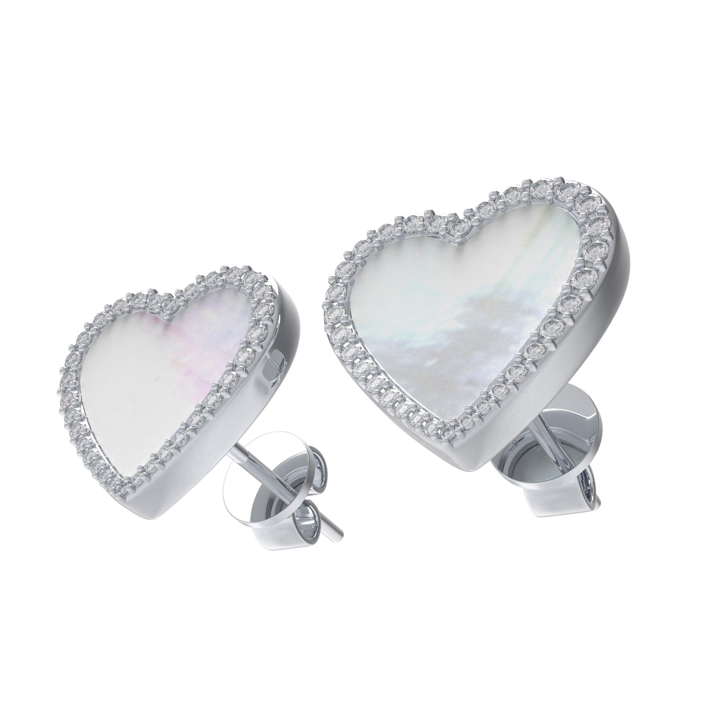 925 Sterling Silver Heart Stud Earrings, 0.4ct Lab Grown Moissanite & Mother of Pearl, Hypoallergenic Daily Wear Earrings for Women