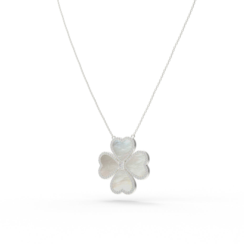 Mother-of-Pearl Heart Clover Moissanite Necklace – 0.50 CTW