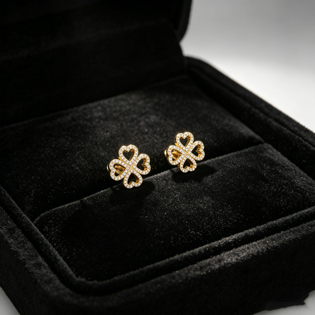 Lucky Hearts Clover Lab-Grown Diamond Stud Earrings in Yellow Gold