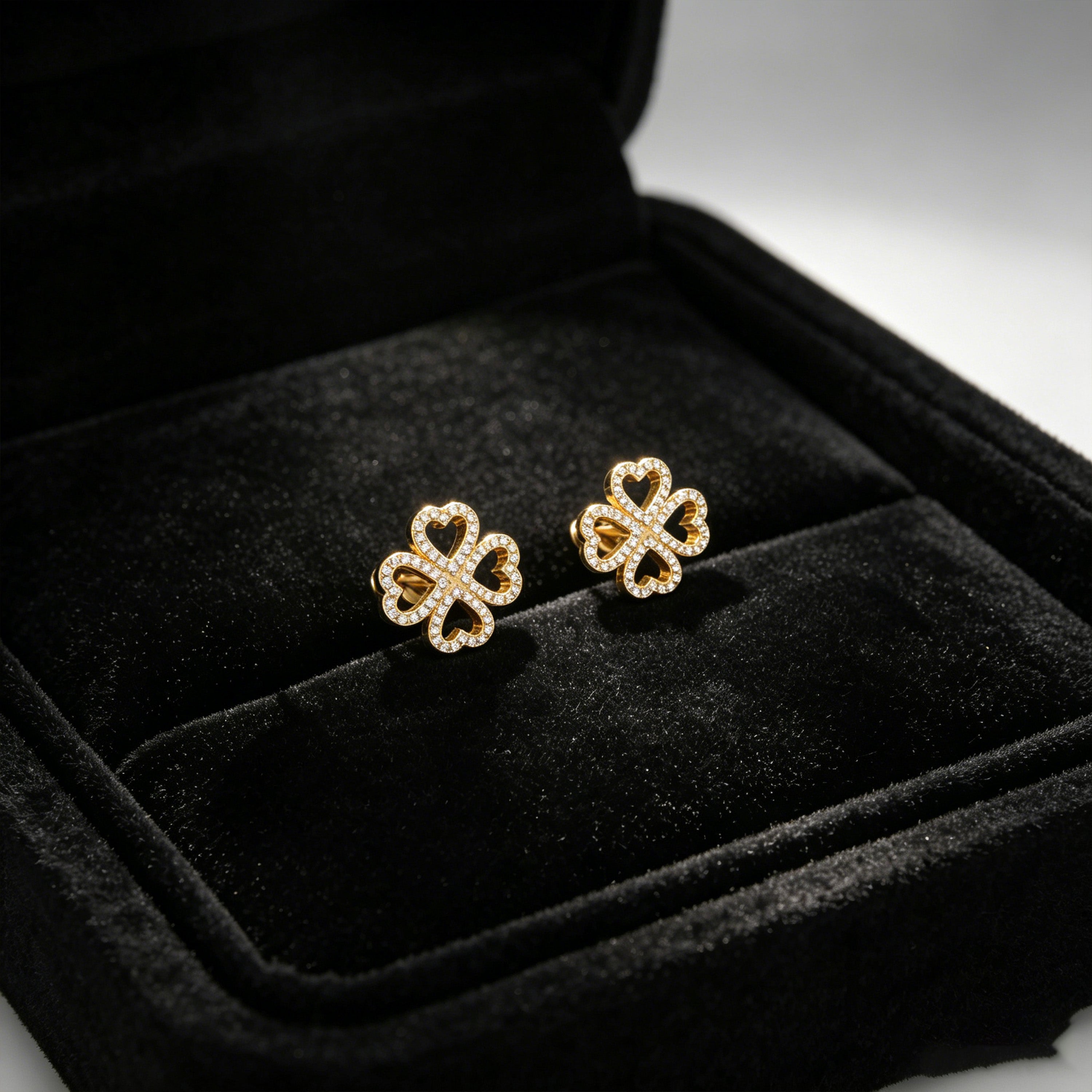 0.45ct Lab Grown Diamond Four-Leaf Clover Stud Earrings, 10K/14K Yellow Gold Lucky Heart Jewelry Gift