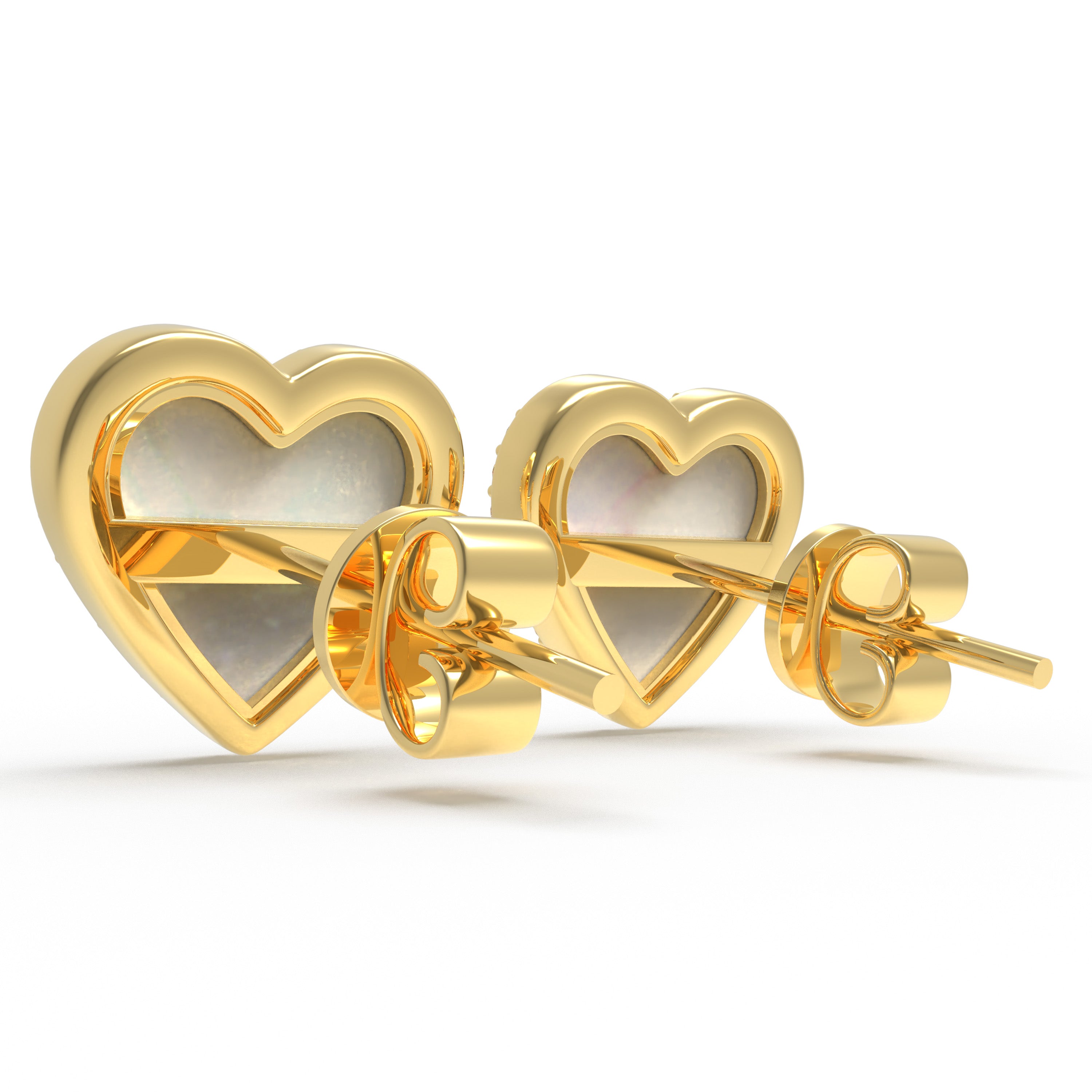 10K/14K Yellow Gold Heart Stud Earrings, 0.4ct Lab Grown Diamond & Mother of Pearl, Daily Jewelry for Women