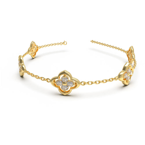 10K 14K Gold Lab Grown Diamond Four Leaf Clover Bracelet, White Gold Yellow Gold Rose Gold Lucky Jewelry Gift for Women Holiday Birthday