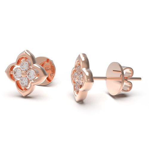10K/14K Rose Gold Clover Lab-Grown Diamond Stud Earrings, 0.4 CTW, Song Dynasty Inspired
