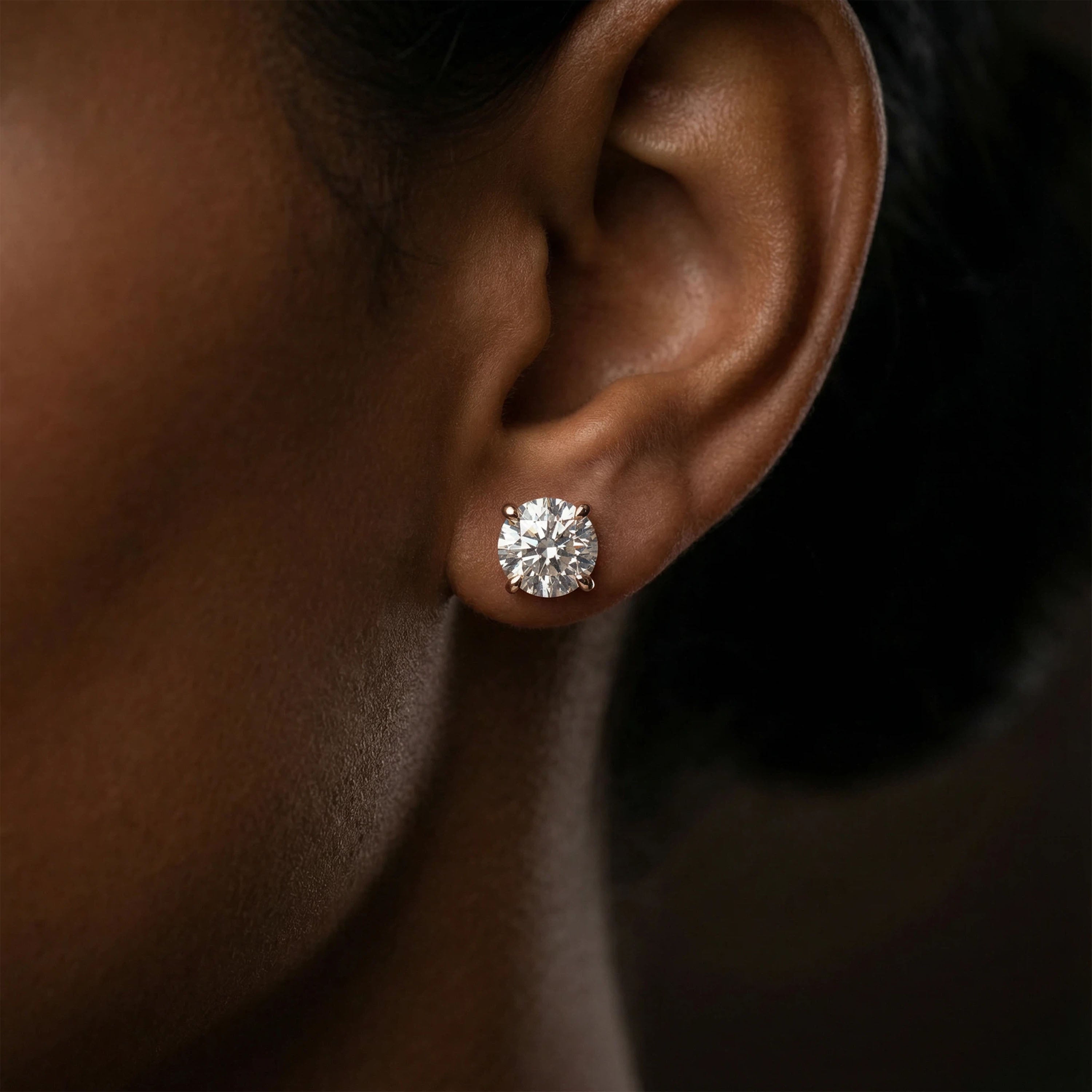 Lab-Grown Diamond Stud Earrings for Women, 0.5ct/1ct D-E VVS1-VVS2, 10K/14K/18K Rose Gold, Gift for Her