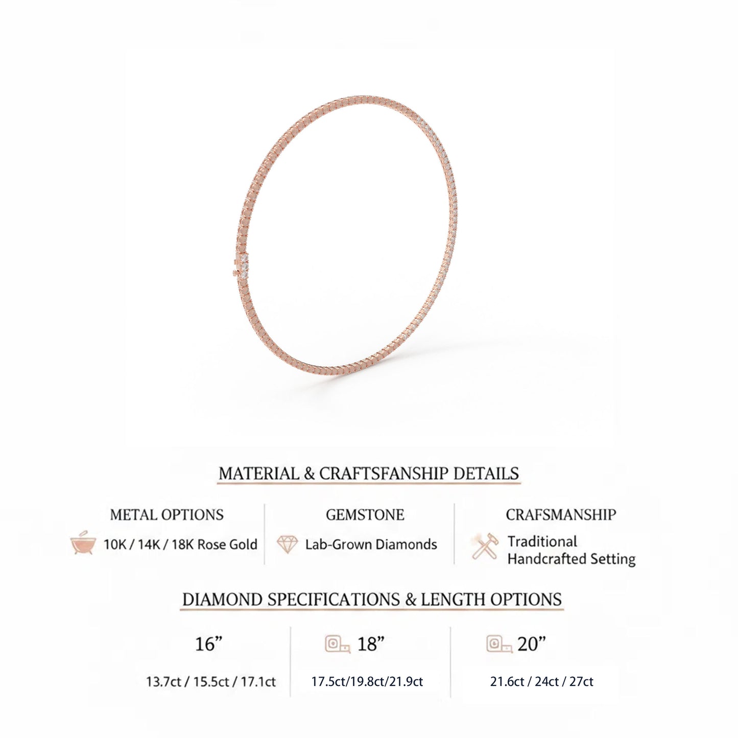 Classic Lab-Grown Diamond Tennis Necklace - Customize in 9K Gold | 13.7-24ct Diamonds
