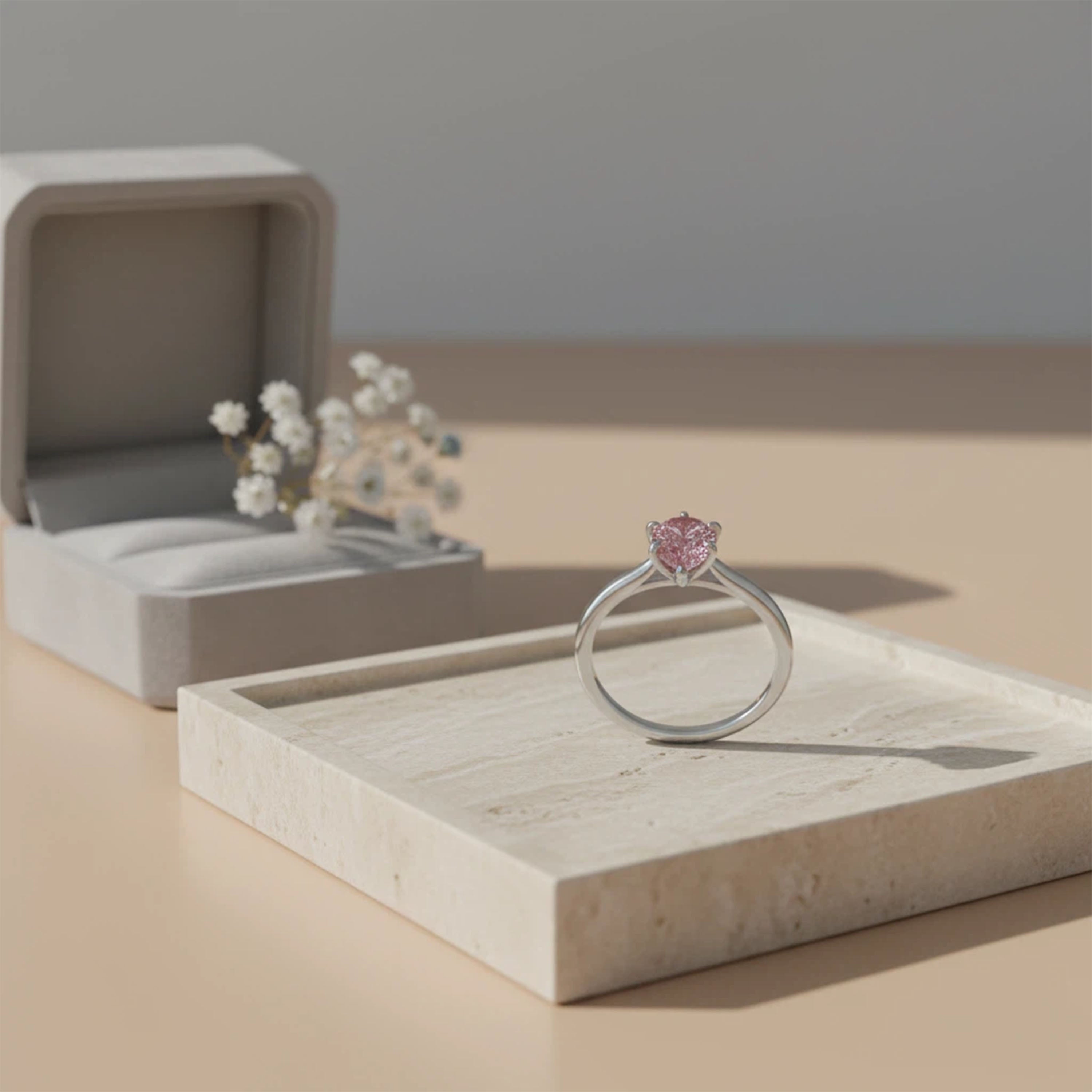 Blush Dewdrop 2CT Pear-Cut Lab-Grown Pink Sapphire Solitaire Ring