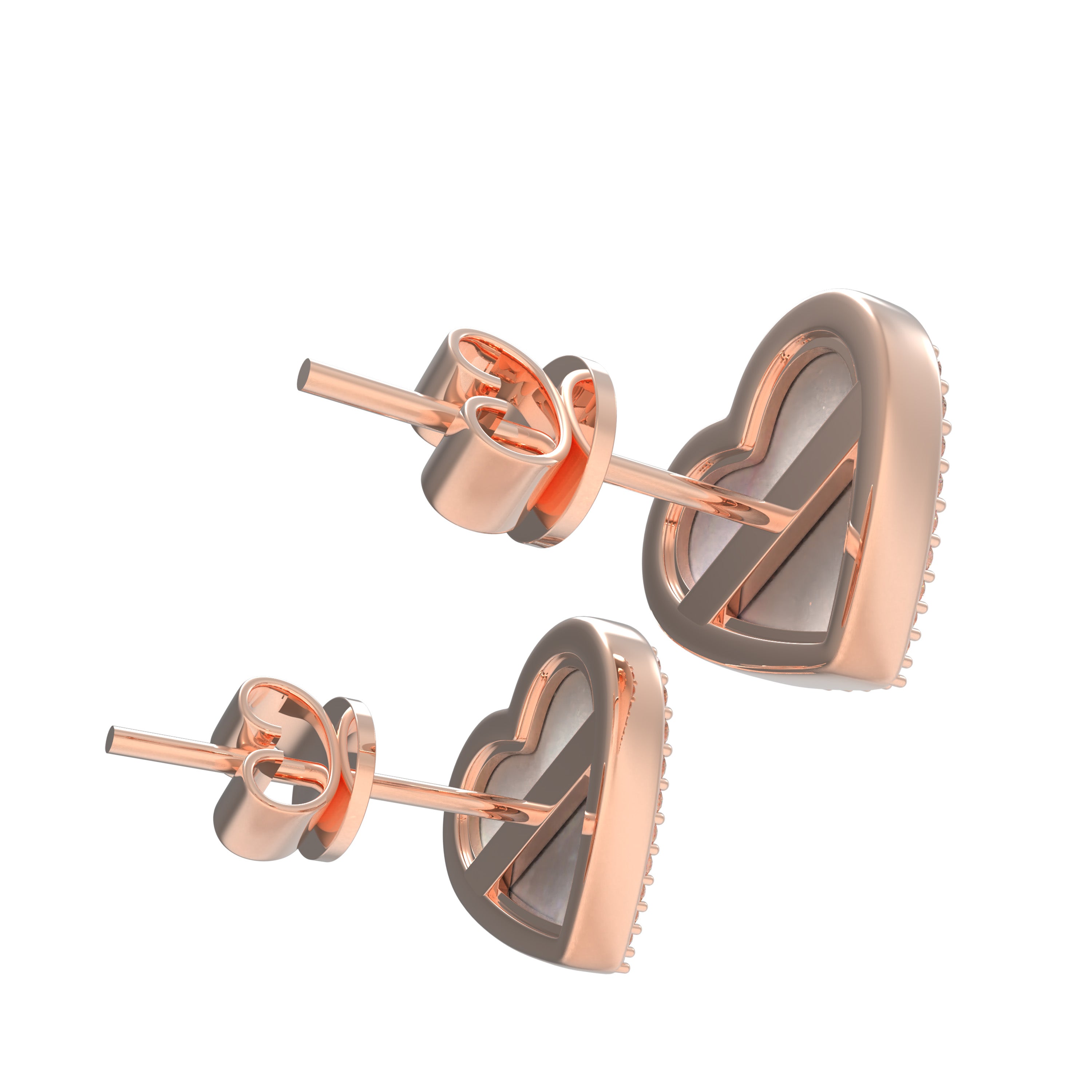 Heart Stud Earrings, 10K/14K Rose Gold, 0.4ct Lab Grown Diamond Halo & Mother of Pearl, Daily Wear Earrings for Women