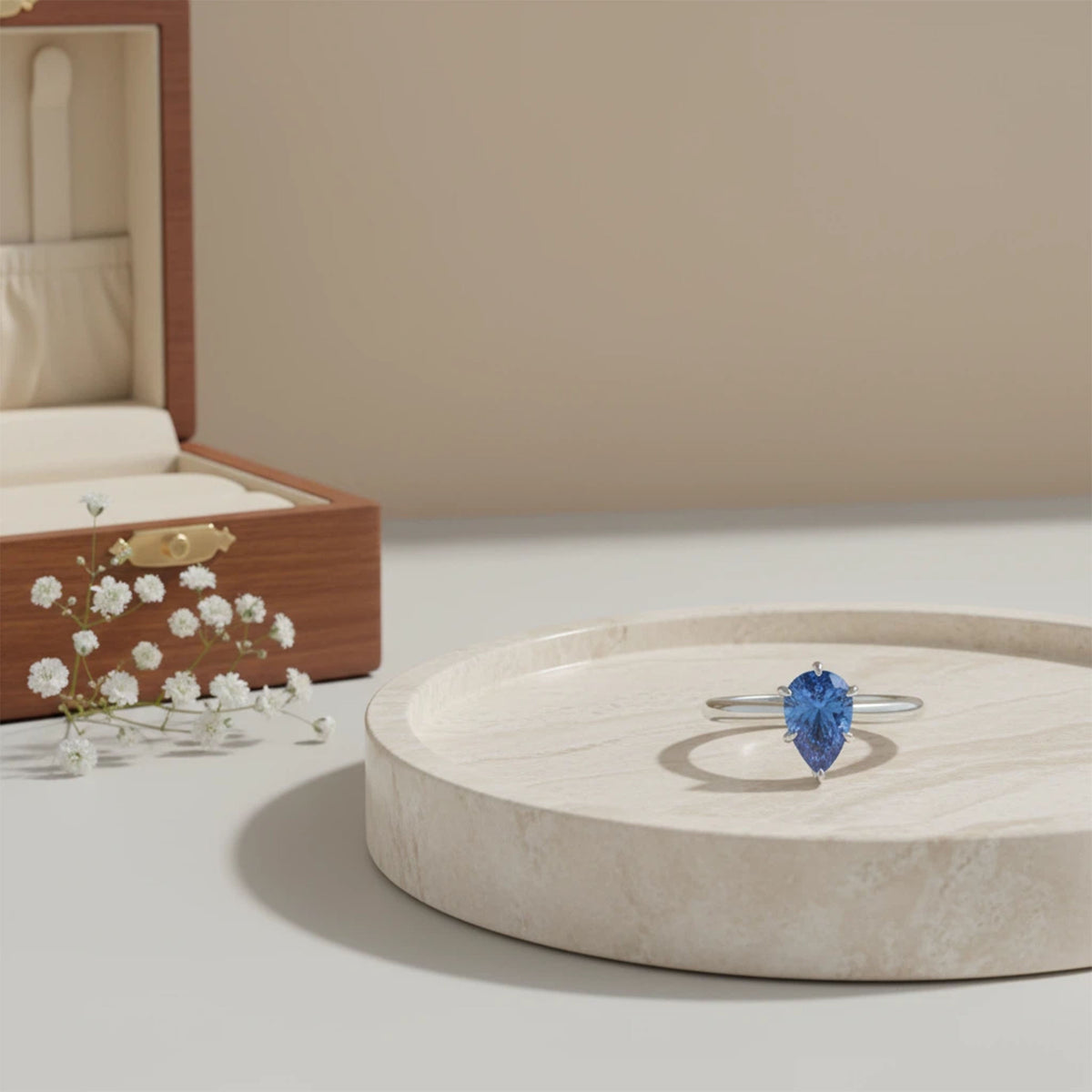 Azure Dewdrop 2CT Pear-Cut Lab-Grown Sapphire Solitaire Ring