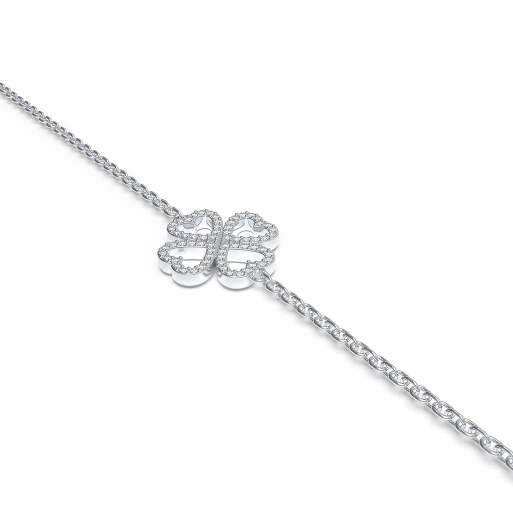 Lucky Hearts Four-Leaf Clover Moissanite Bracelet in Sterling Silver