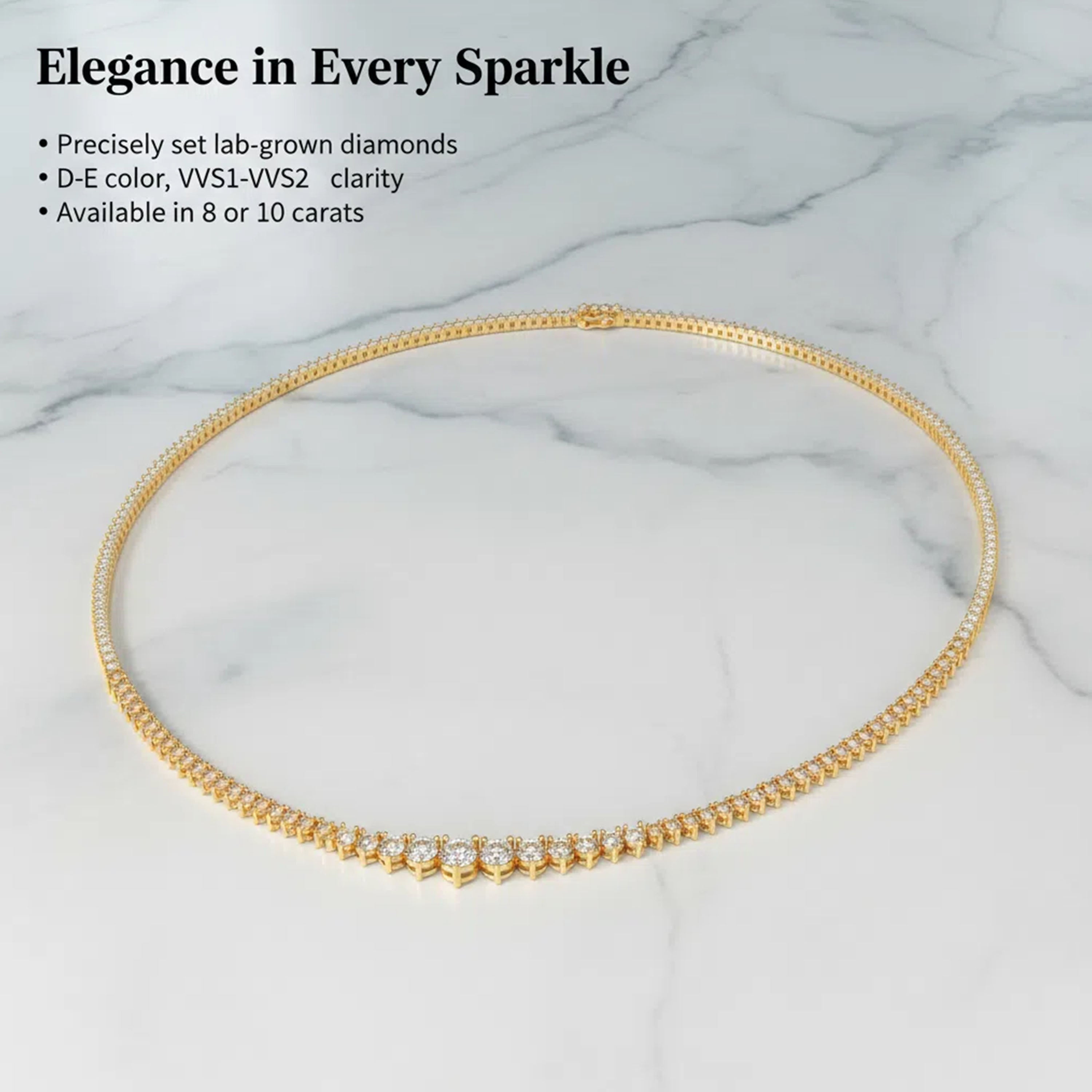 Lab-Grown Diamond Necklace, 8ct/10ct D-E Color VVS1-VVS2, 10K/14K Yellow Gold, 16 Inch Anniversary & Wedding Gift for Women