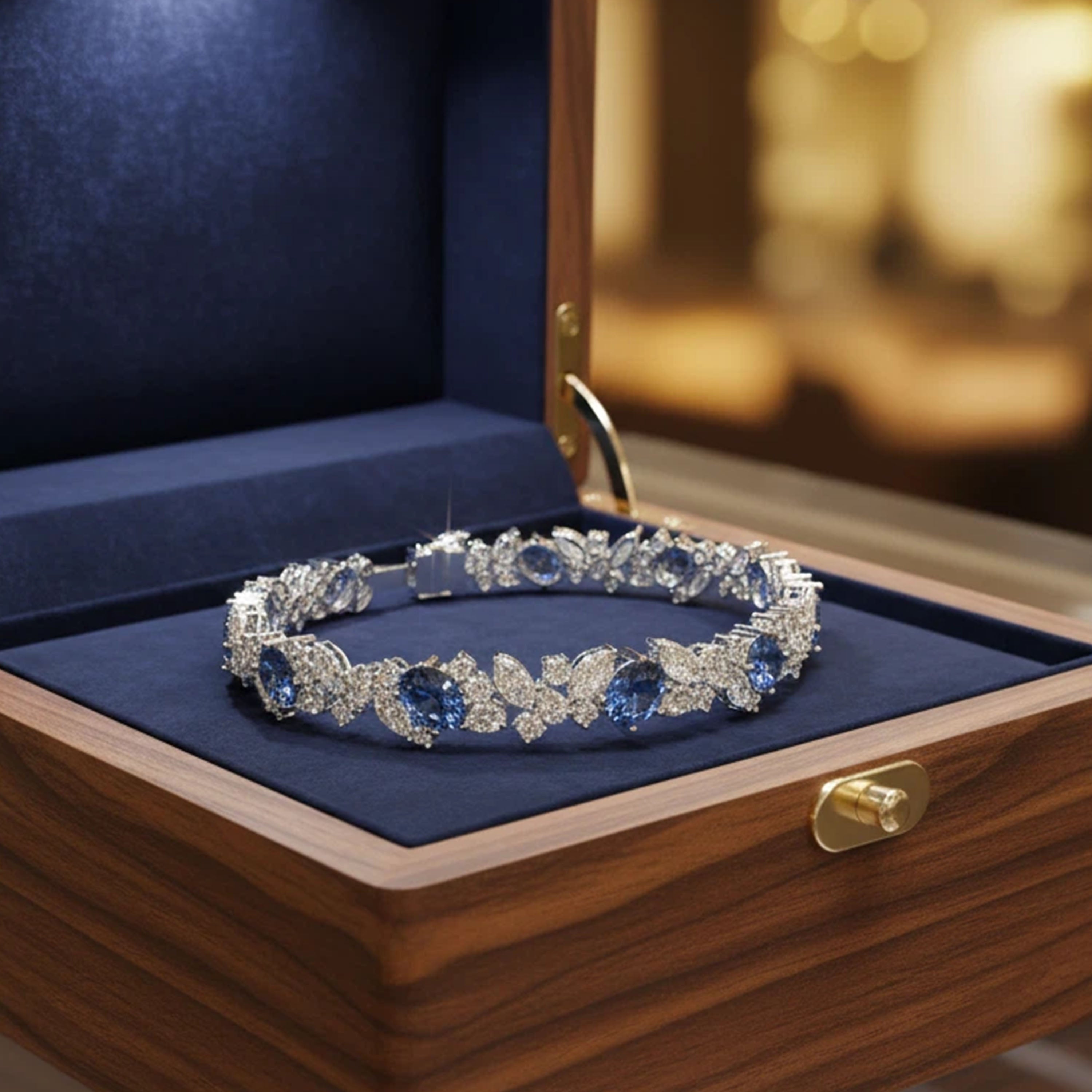 Handmade Gorgeous Lab - Grown Sapphire & Diamond Bracelet with Platinum, Total Weight 10CT/12CT/15CT