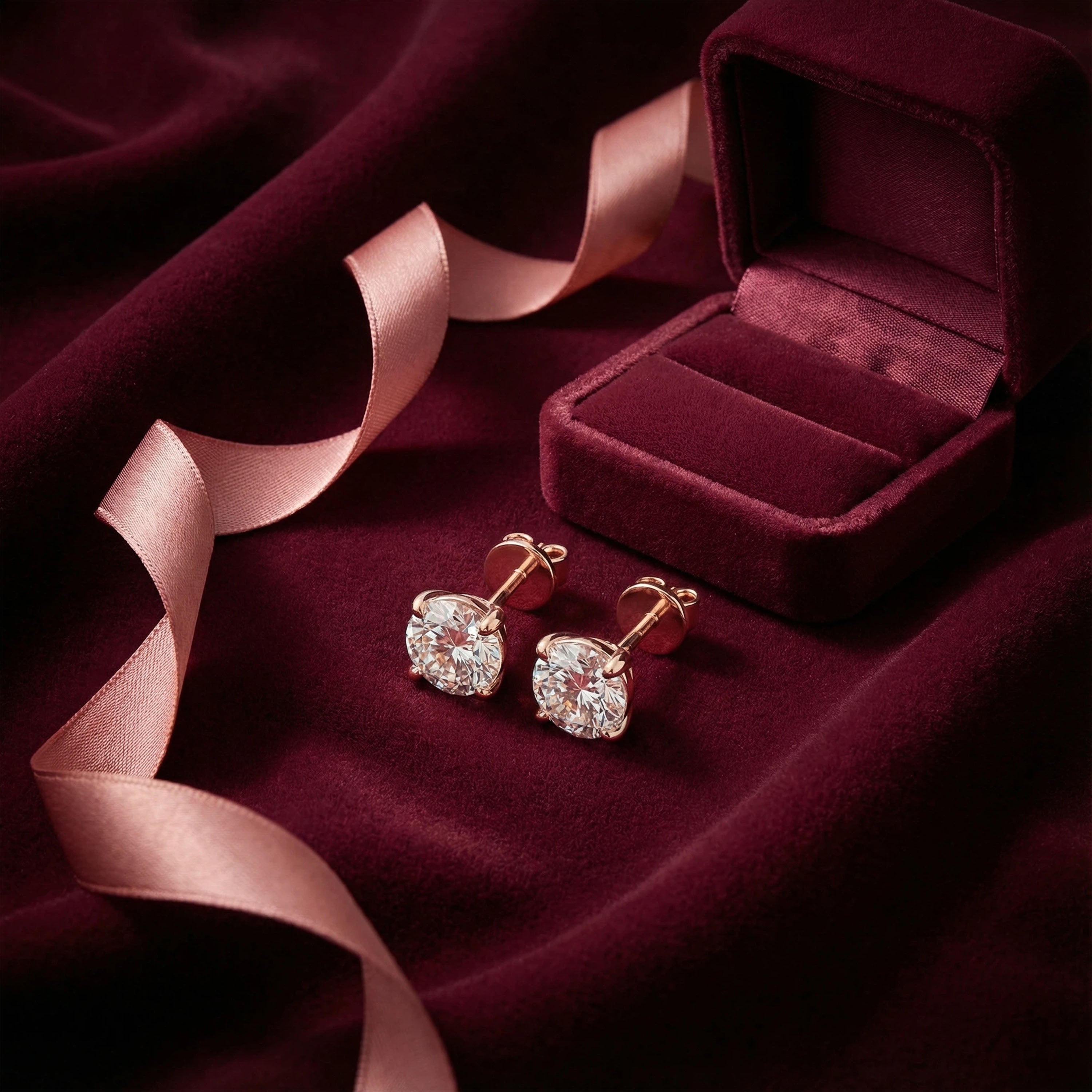 Lab-Grown Diamond Stud Earrings for Women, 0.5ct/1ct D-E VVS1-VVS2, 10K/14K/18K Rose Gold, Gift for Her