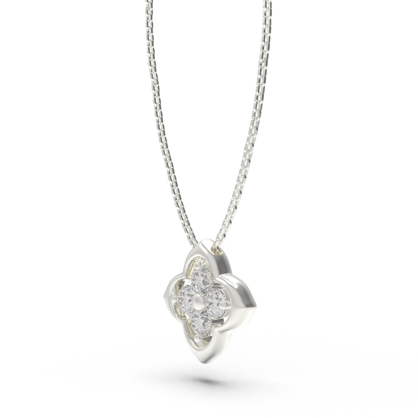 0.4ct Lab Grown Diamond Clover Pendant Necklace, 18K White Gold, Song Dynasty Aesthetics Inspired, Elegant Women’s Jewelry Gift for Her, Mom, Sister, Wife, Client