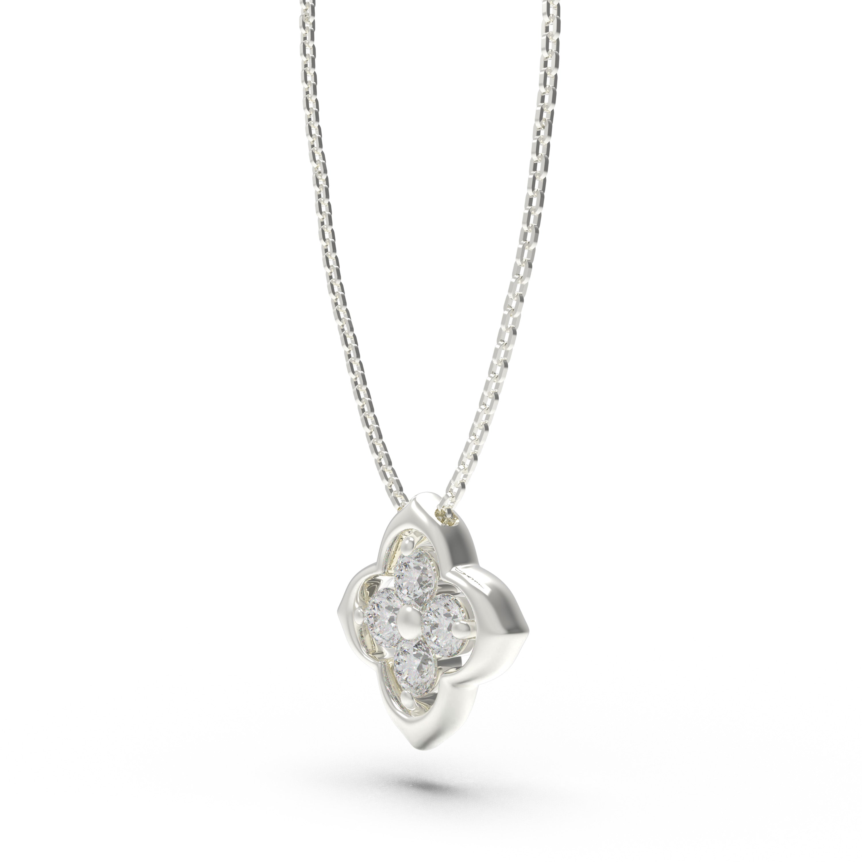 0.4ct Lab Grown Diamond Clover Pendant Necklace, 18K White Gold, Song Dynasty Aesthetics Inspired, Elegant Women’s Jewelry Gift for Her, Mom, Sister, Wife, Client
