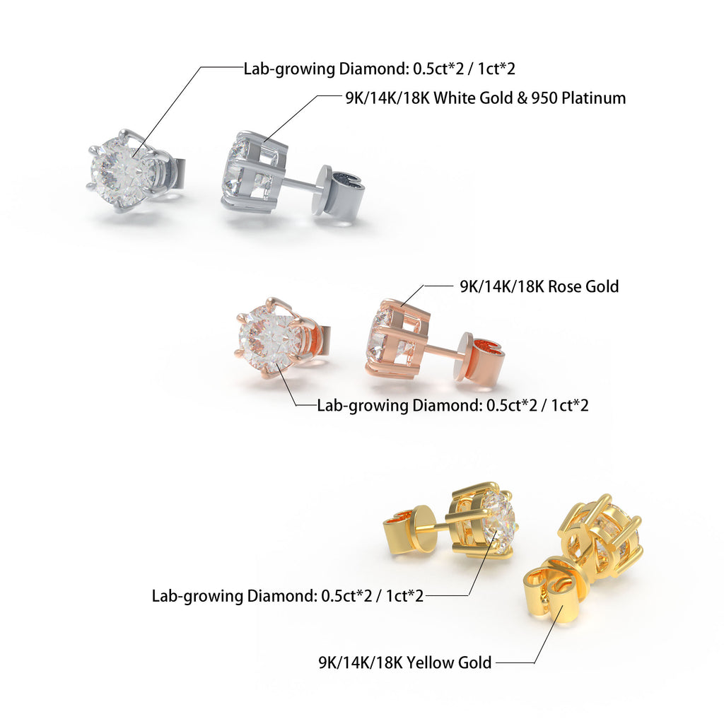 ELVORIQUE Aurelia Round Lab-Grown Diamond Stud Earrings