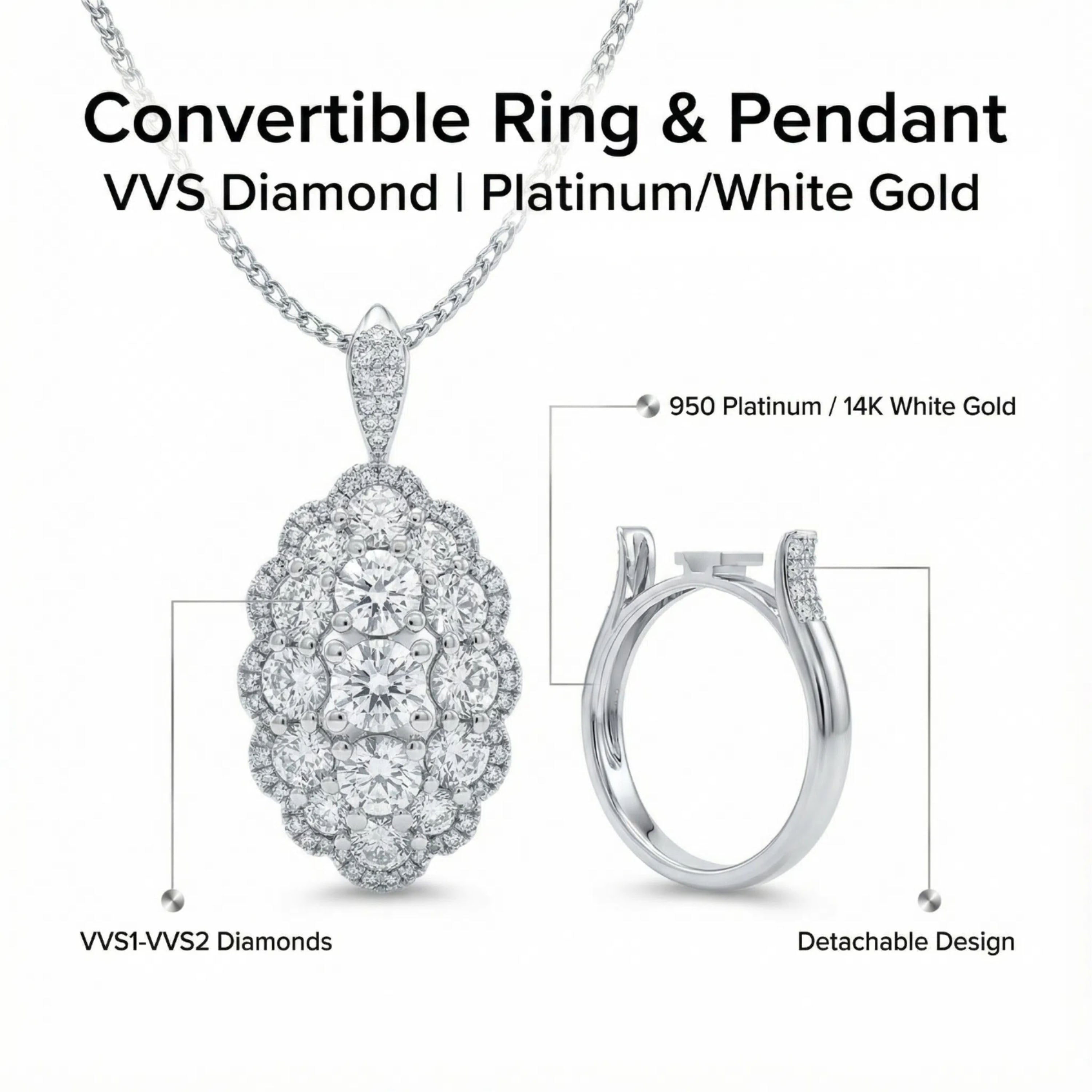Cascade of Light 3CT Lab-Grown Diamond Convertible Ring & Pendant Set