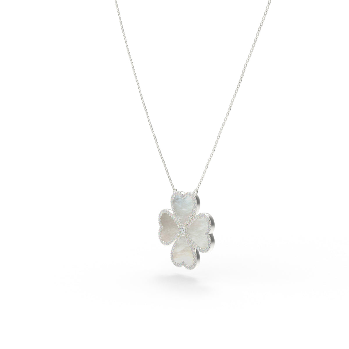 Mother-of-Pearl Heart Clover Lab-Grown Diamond Necklace â€?0.50 CTW