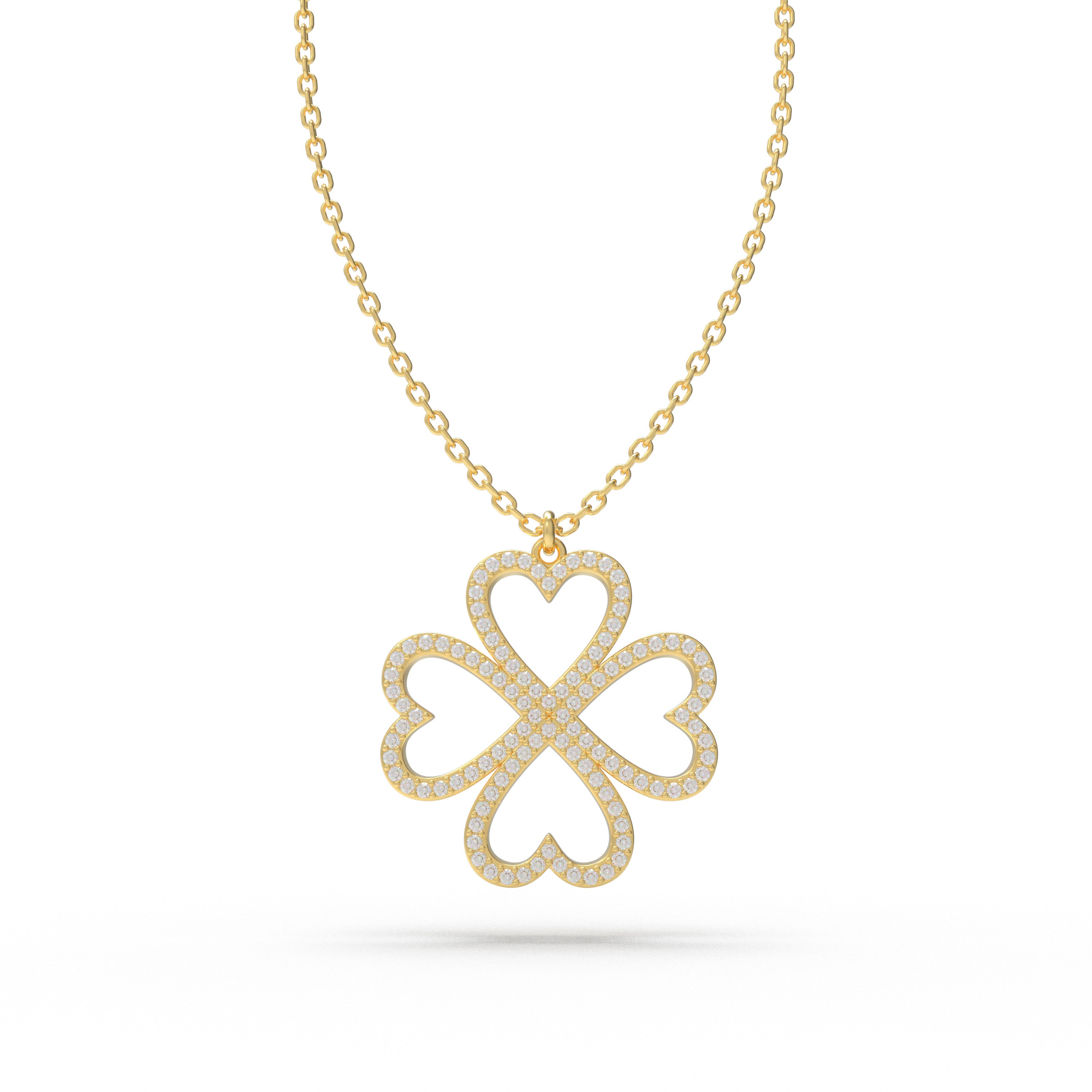 Ophelia Eternity 10K/14K Yellow Gold Four-Leaf Clover Heart Pendant Necklace with 0.5ct Lab-Grown Diamonds, Good Luck Jewelry Gift for Women, Sisters & Lovers