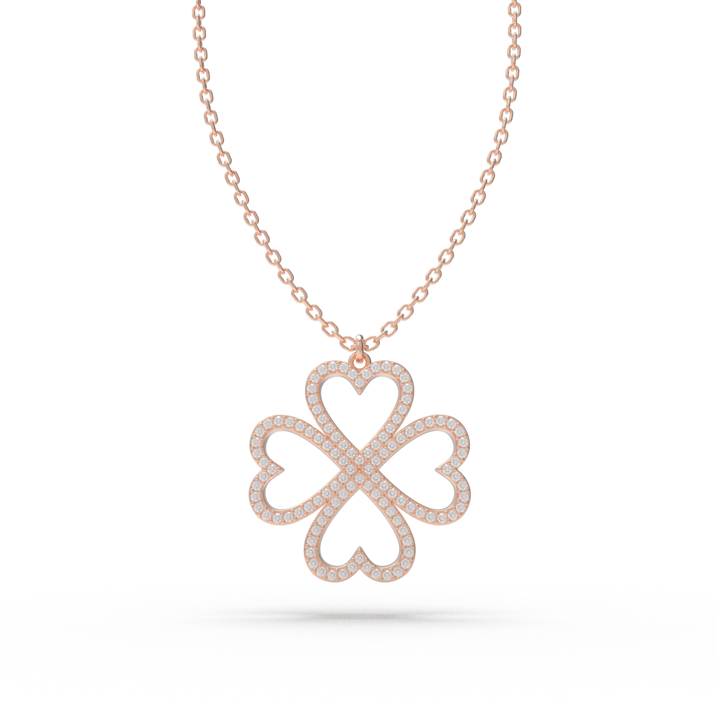 Ophelia Eternity 10K/14K Rose Gold Four-Leaf Clover Heart Pendant Necklace with 0.5ct Lab-Grown Diamonds, Good Luck Jewelry Gift for Women, Sisters & Lovers