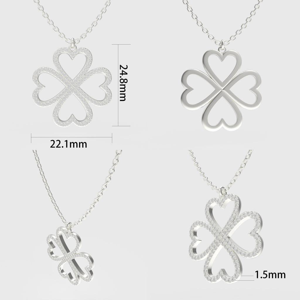 925 Sterling Silver 0.50 CTW Moissanite Heart Clover Pendant Necklace