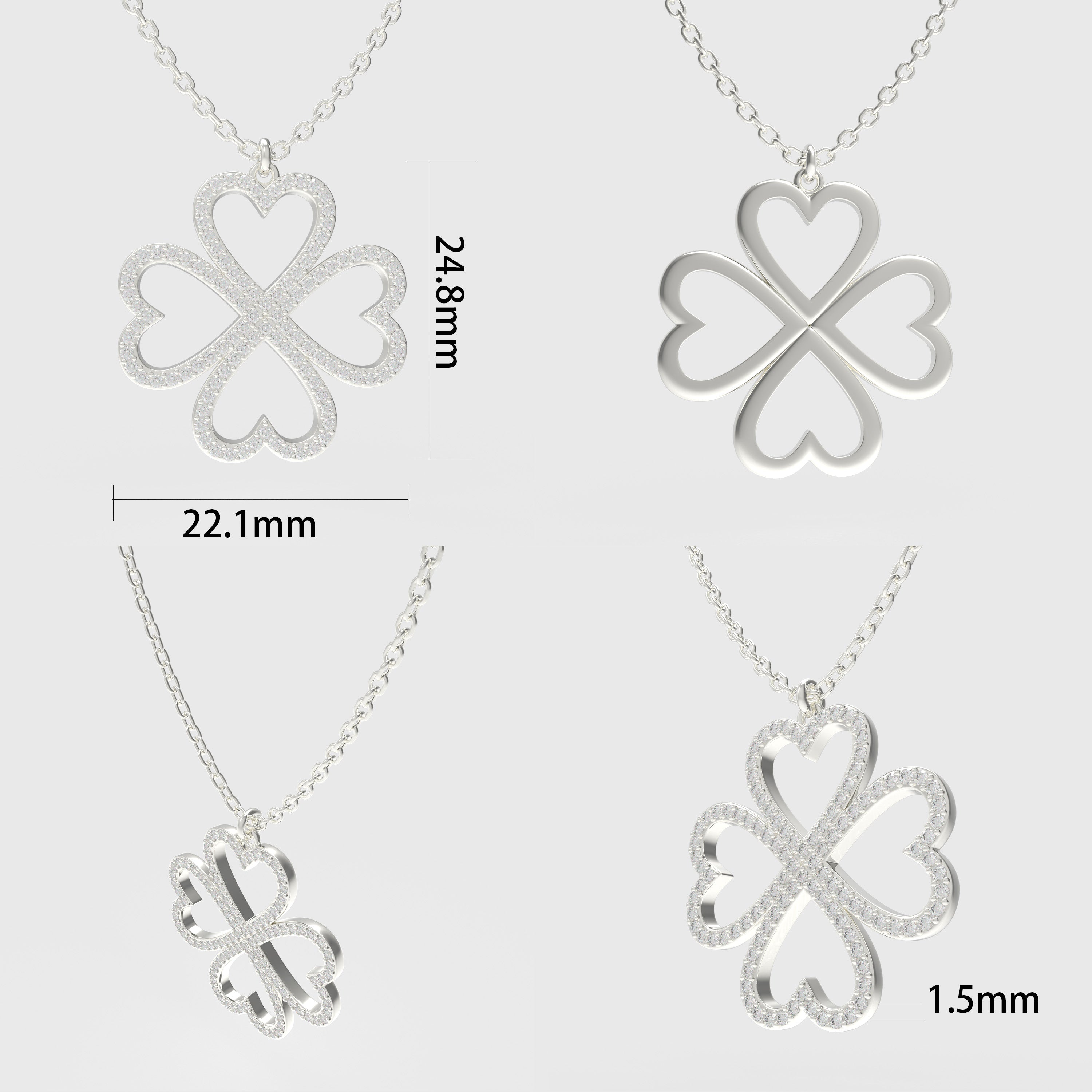 Ophelia Eternity 10K/14K White Gold Four-Leaf Clover Heart Pendant Necklace with 0.5ct Lab-Grown Diamonds, Good Luck Jewelry Gift for Women, Sisters, Lovers & Clients