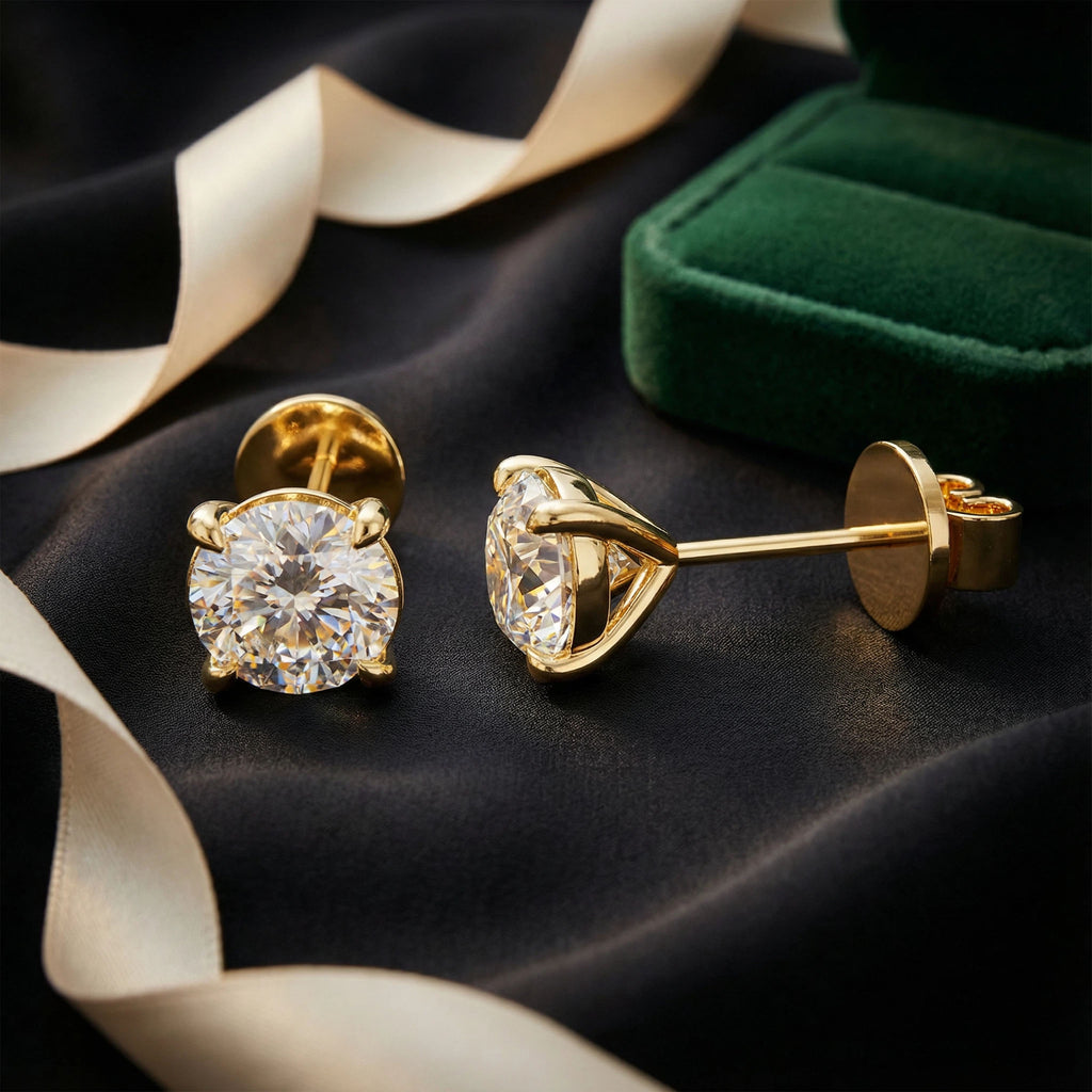 Golden First Light Lab-Grown Diamond Solitaire Stud Earrings
