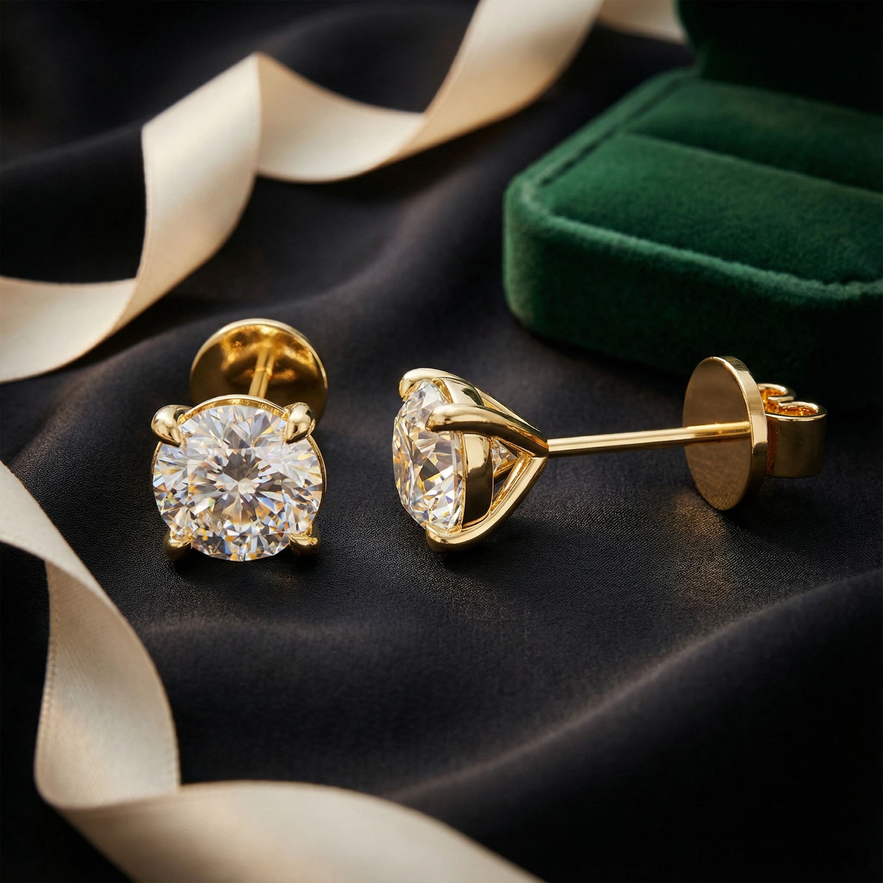 Lab-Grown Diamond Stud Earrings for Women, 0.5ct/1ct D-E VVS1-VVS2, 10K/14K Yellow Gold, Gift for Her