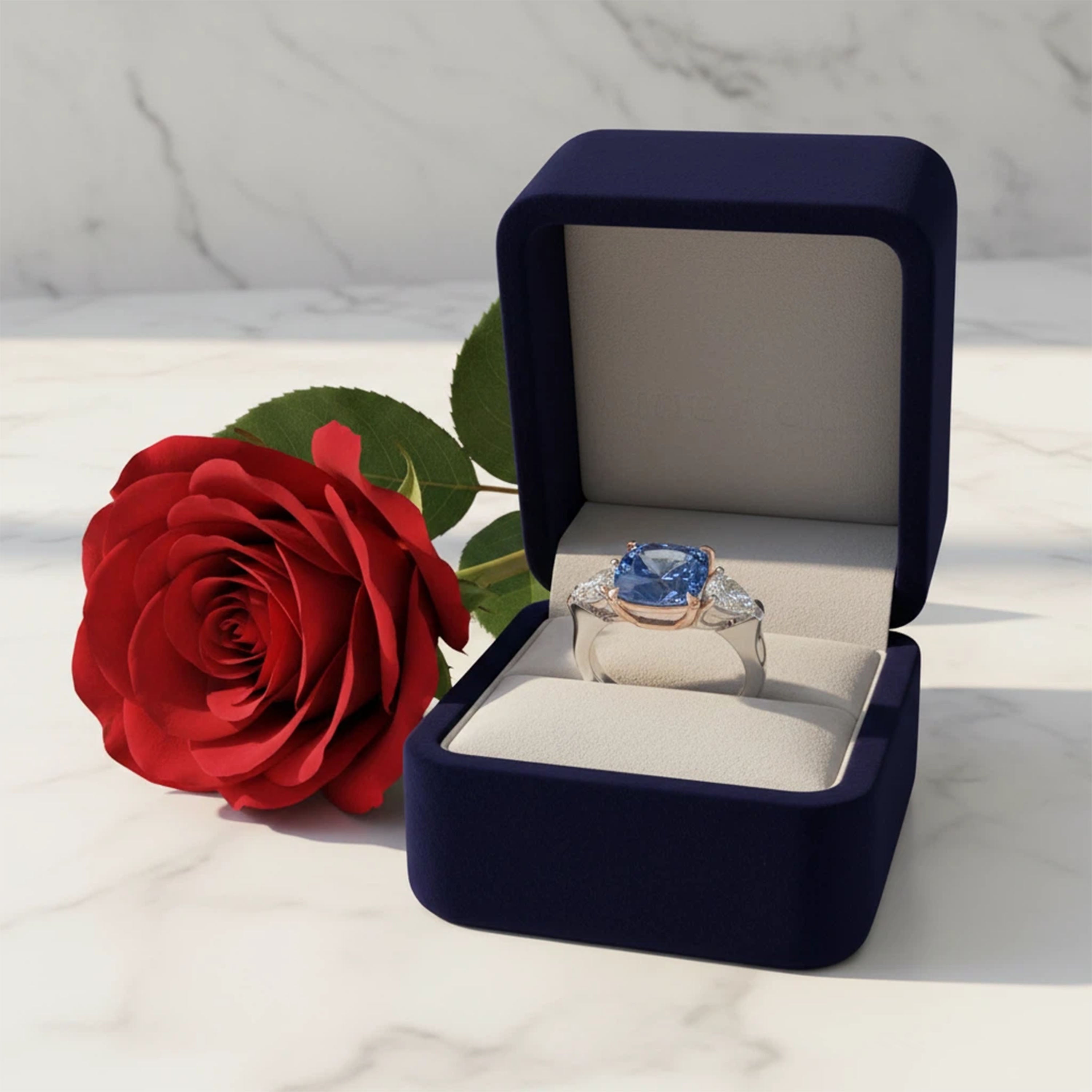 Handmade Lab-Grown Sapphire Three-Stone Engagement Ring – 2.8CT/4CT