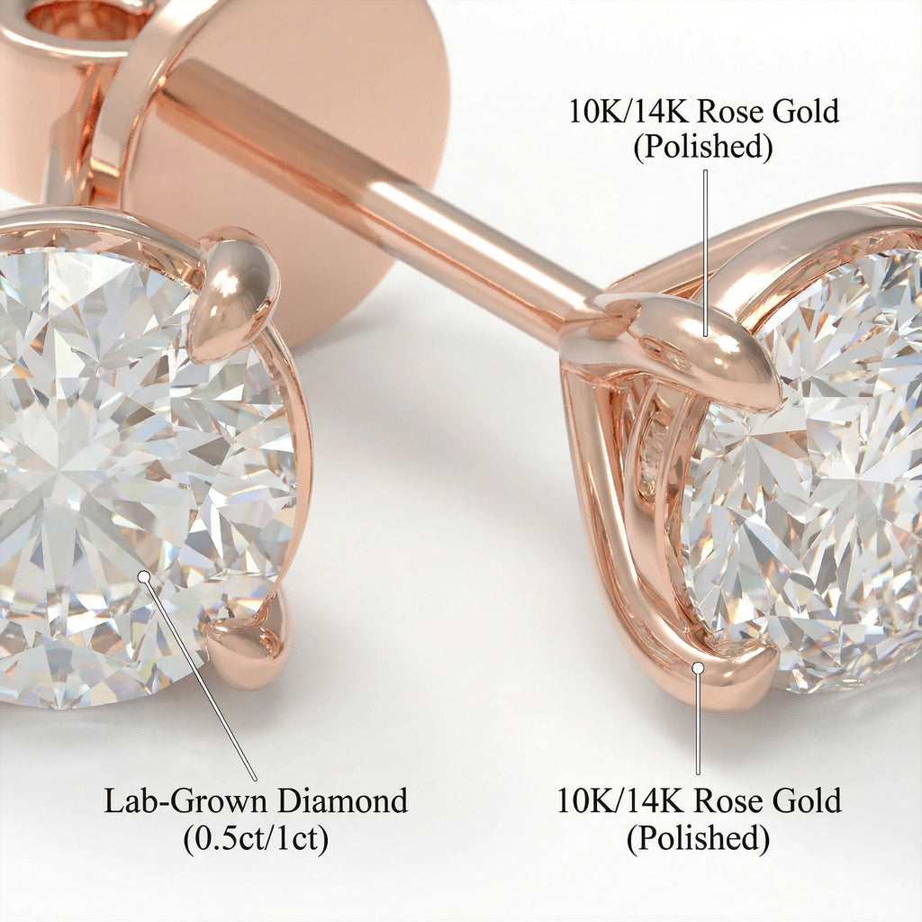 Rose Dawn Light Lab-Grown Diamond Solitaire Stud Earrings