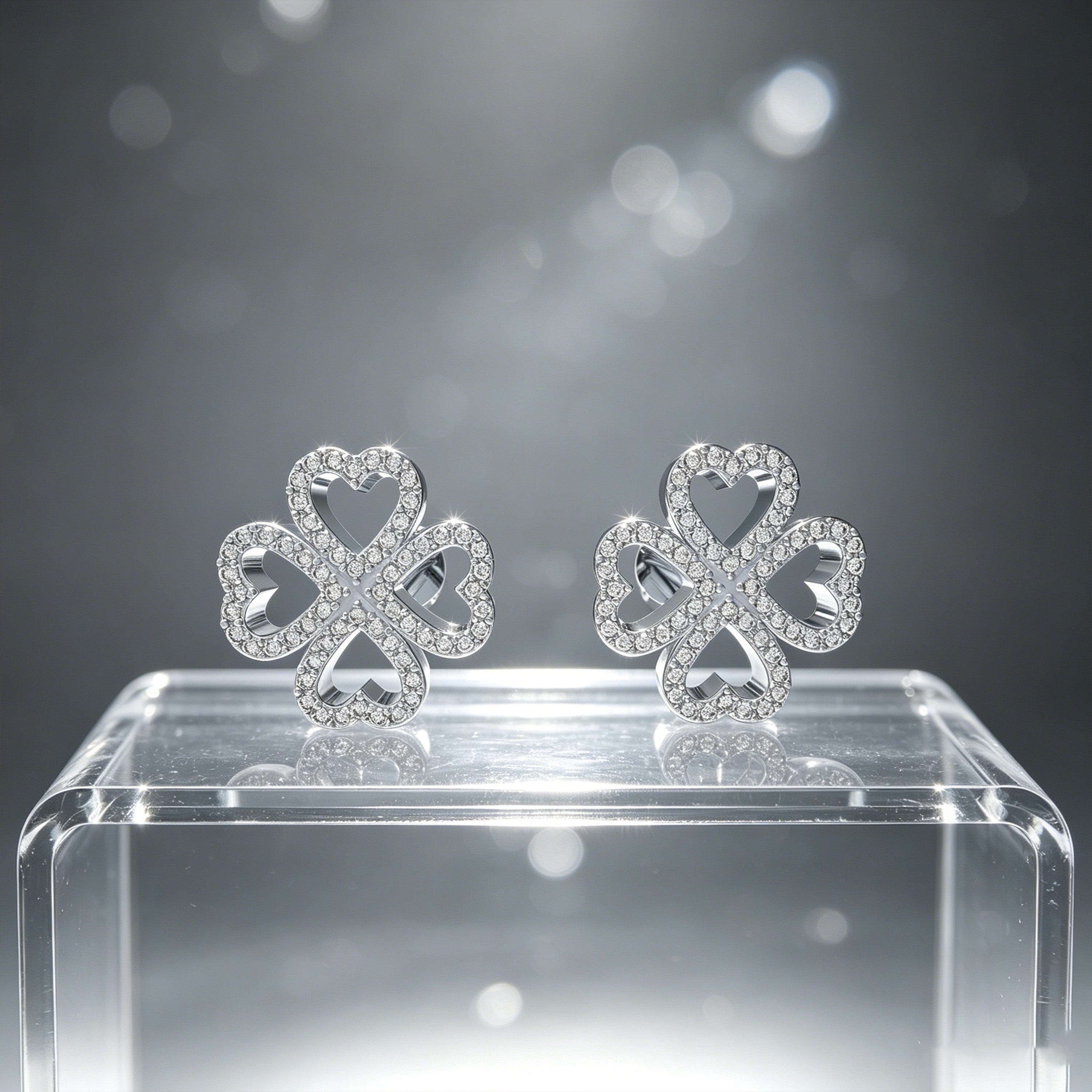 Four-Leaf Clover Heart Lab-Grown Diamond Stud Earrings