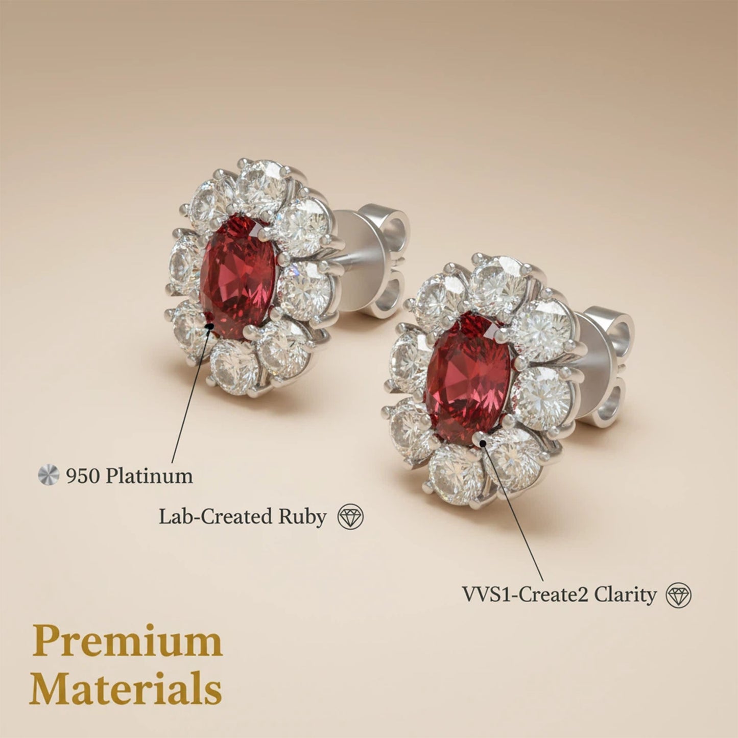 Customizable 10K/14K Rose/White/Yellow Gold Or 950 Platinum Double Lab-Grown Ruby Earrings (1.5ct Total) | VVS1-VVS2 D-E Color | Gift for Women