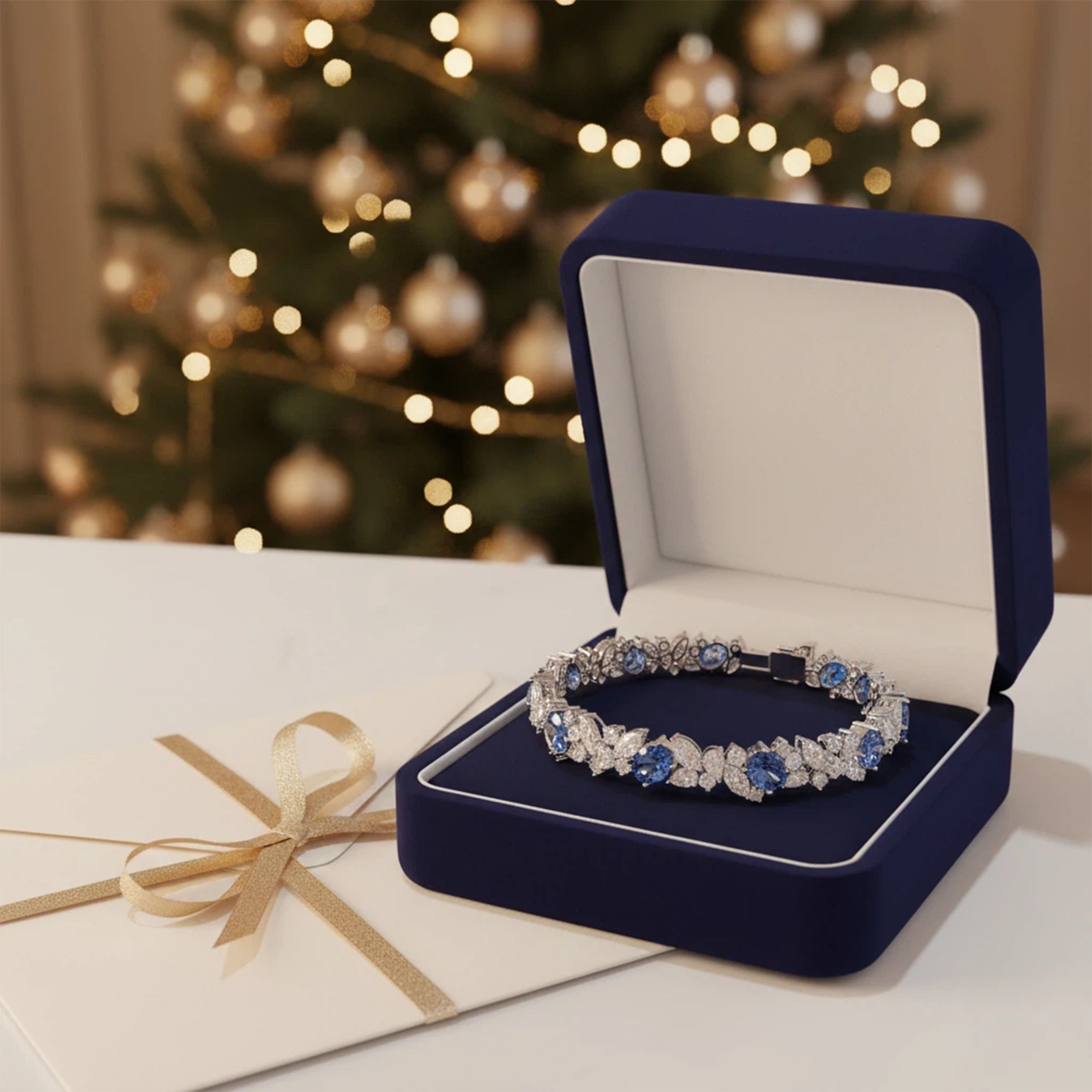 Handmade Gorgeous Lab - Grown Sapphire & Diamond Bracelet with Platinum, Total Weight 10CT/12CT/15CT
