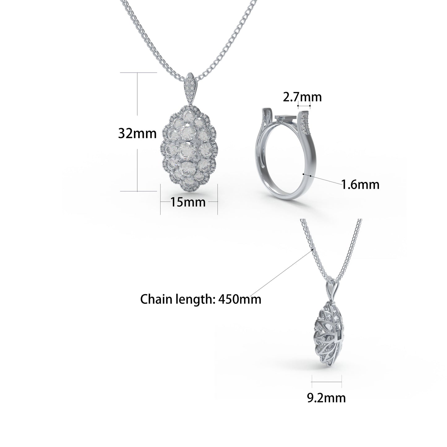 3CT Lab Diamond 2-in-1 Ring & Pendant Necklace, 10K/14K White Gold or 950 Platinum