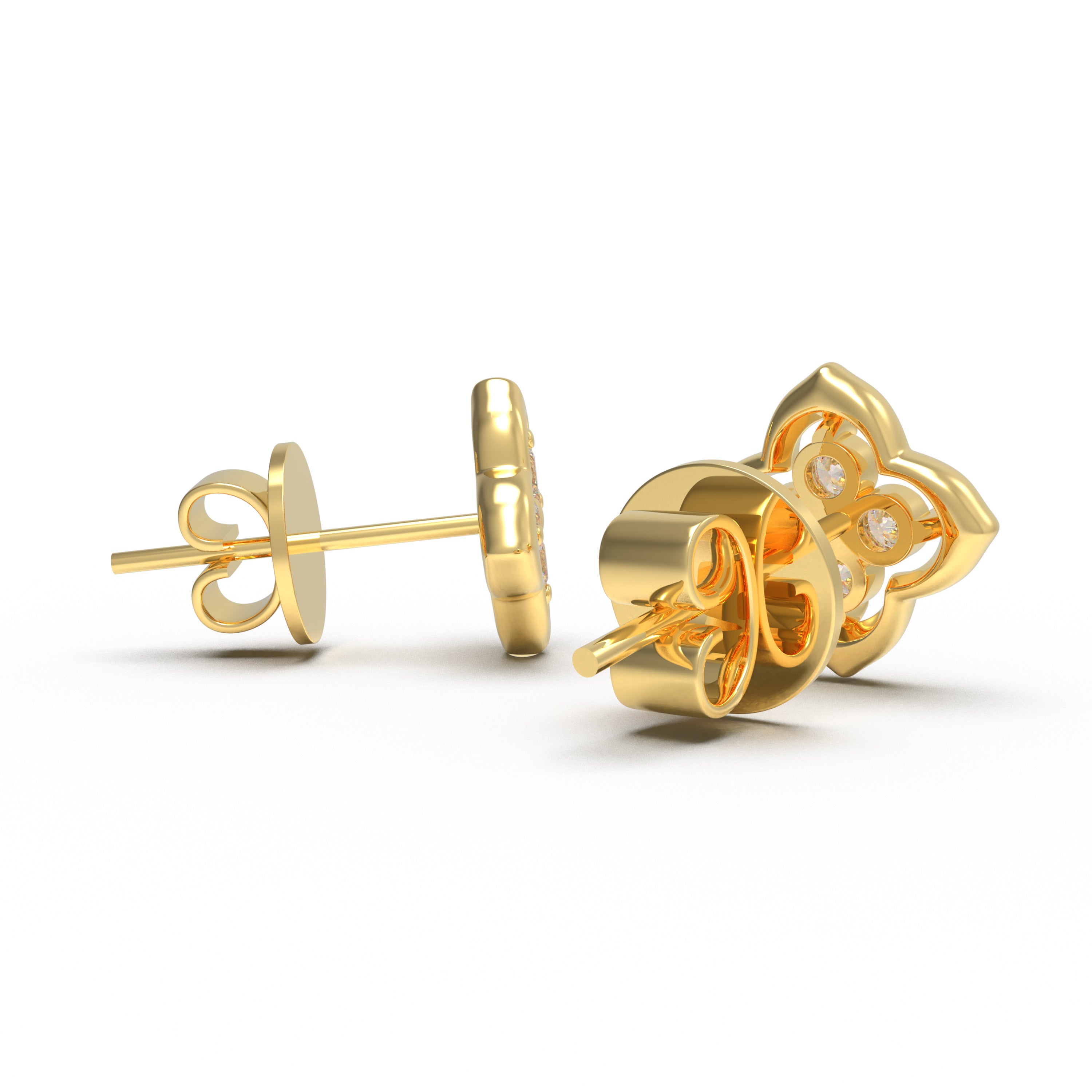 Serene Bloom Yellow Gold Clover Diamond Stud Earrings