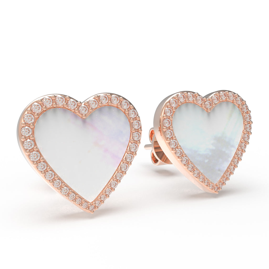 Lumina Heart HEART Mother-of-Pearl Diamond Stud Earrings