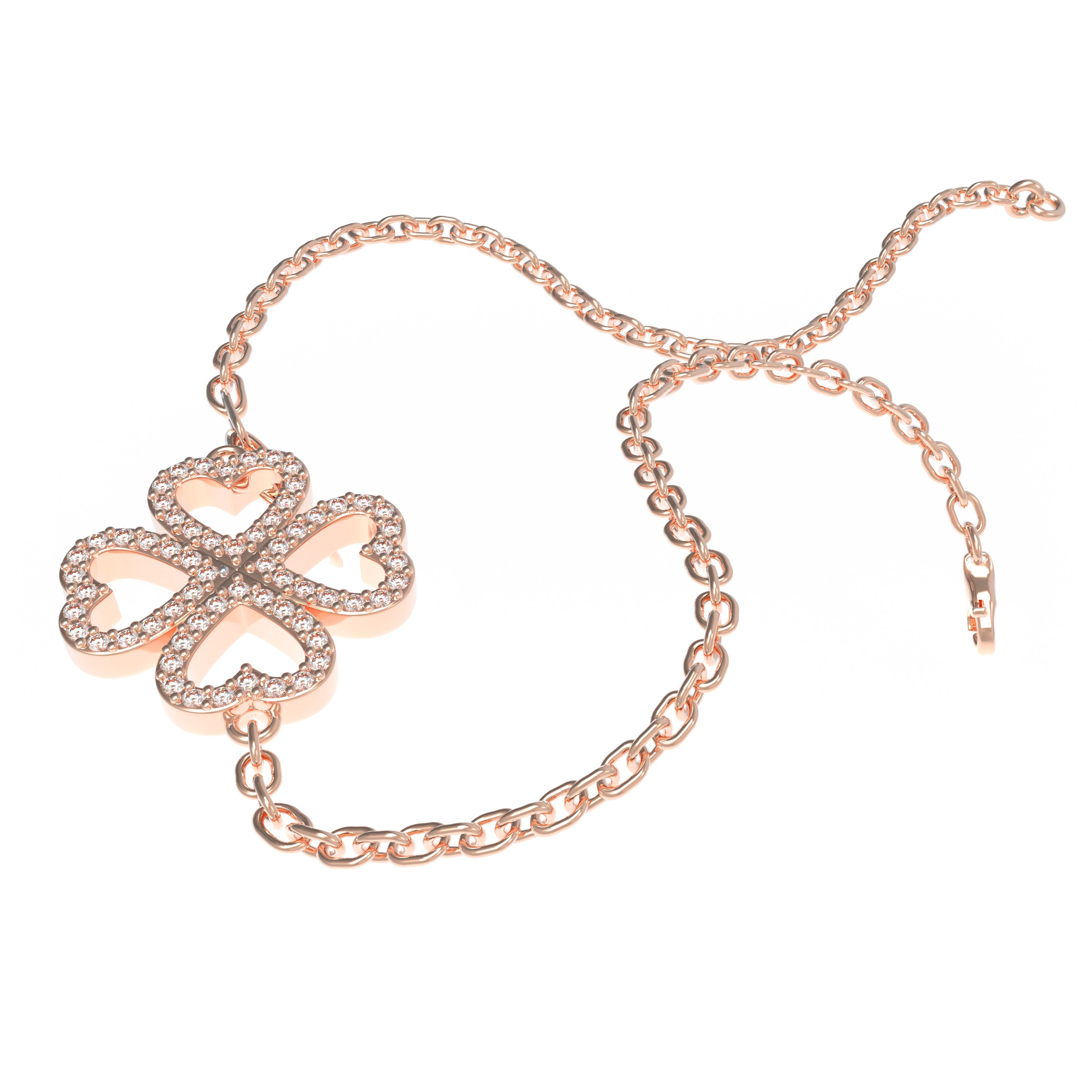 0.4CT Lab Grown Diamond Heart Lucky Bracelet, 10K/14K Solid Rose Gold Hypoallergenic Dainty Bracelet, Jewelry Gift for Women Anniversary Holiday Birthday