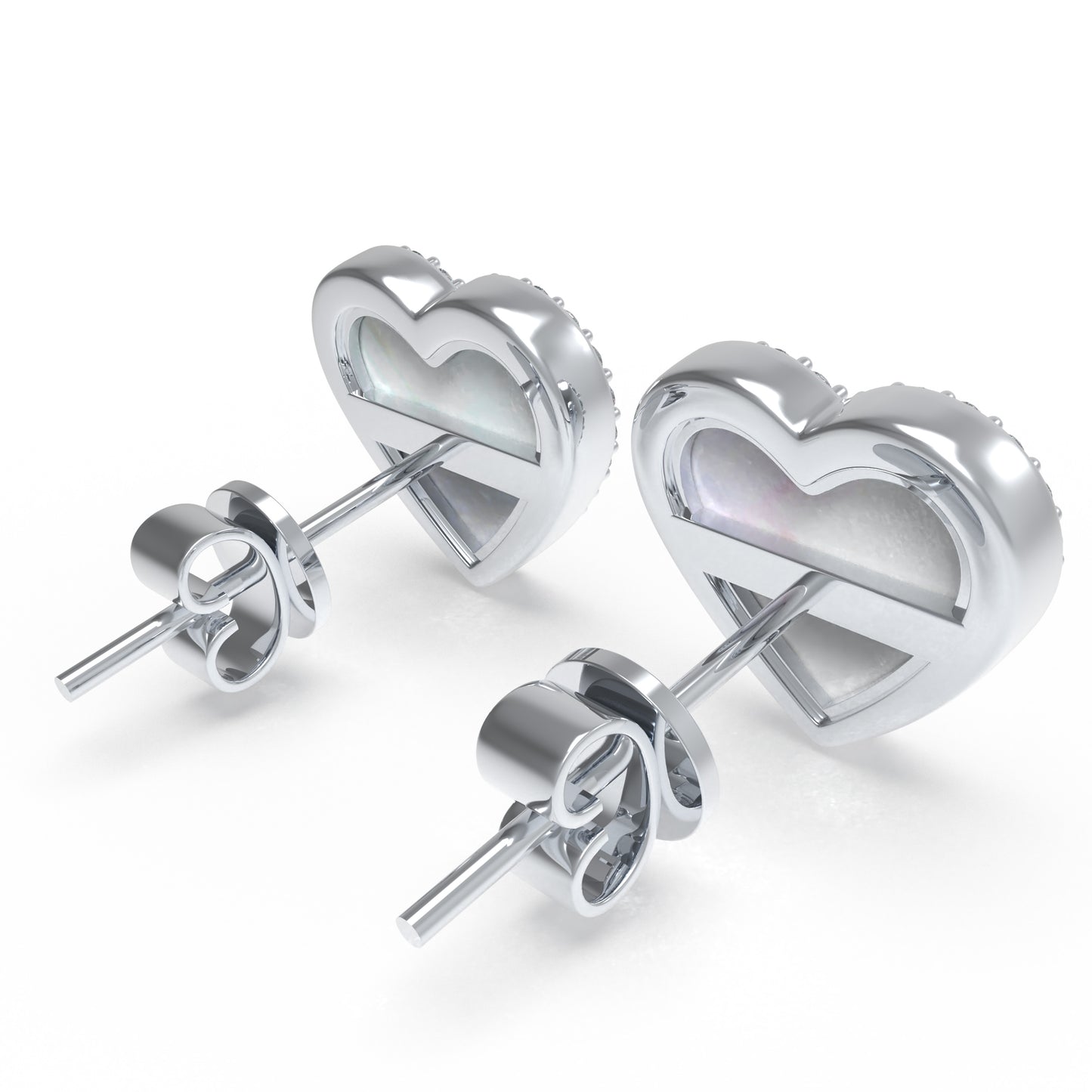 Heart Stud Earrings, 10K/14K White Gold & Platinum Options, Halo Lab Grown Diamond 0.4ct & Mother of Pearl, Hypoallergenic Daily Wear Jewelry Gift for Women